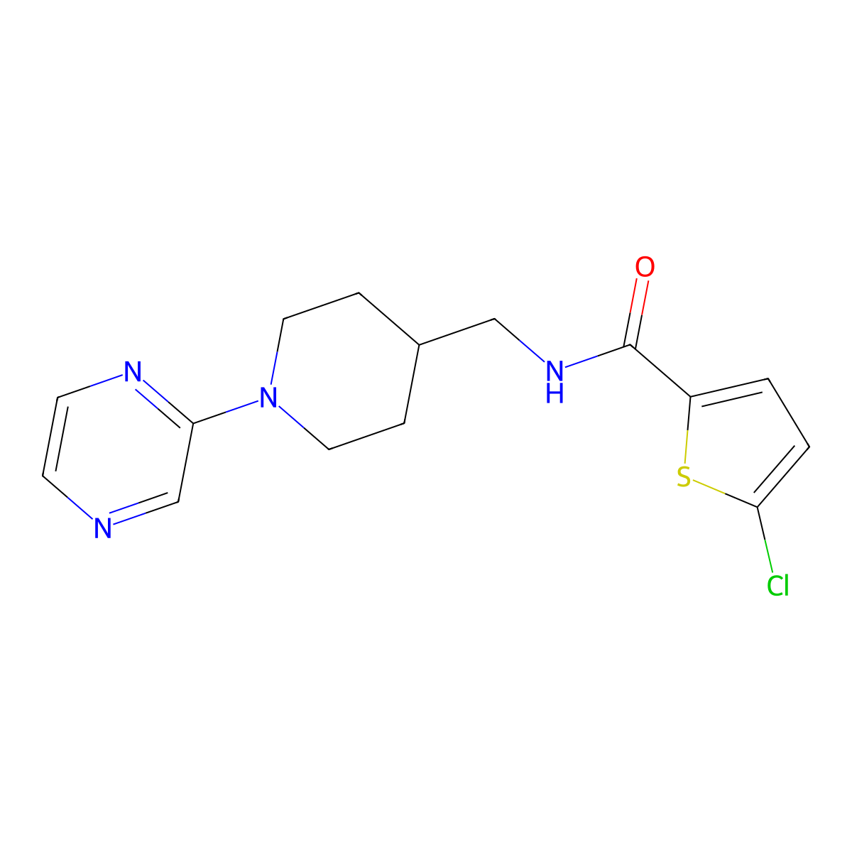 5-chloro-N-((1-(pyrazin-2-yl)piperidin-4-yl)methyl)thiophene-2-carboxamide molecular structure, CAS 1396795-12-2