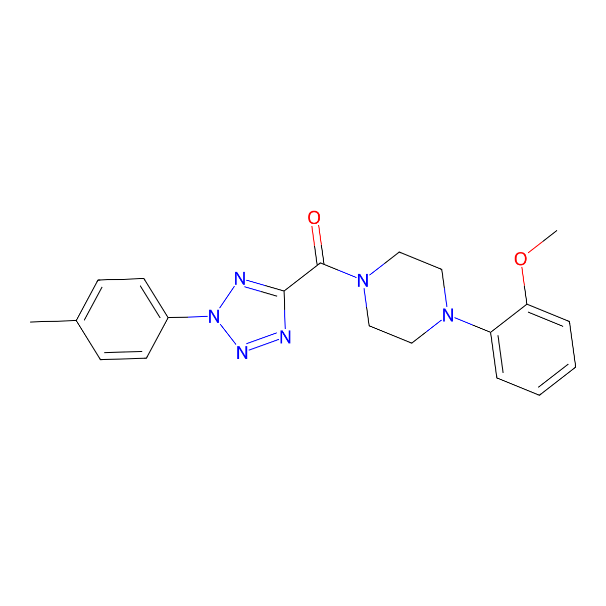 (4-(2-methoxyphenyl)piperazin-1-yl)(2-(p-tolyl)-2H-tetrazol-5-yl)methanone molecular structure, CAS 1396795-14-4
