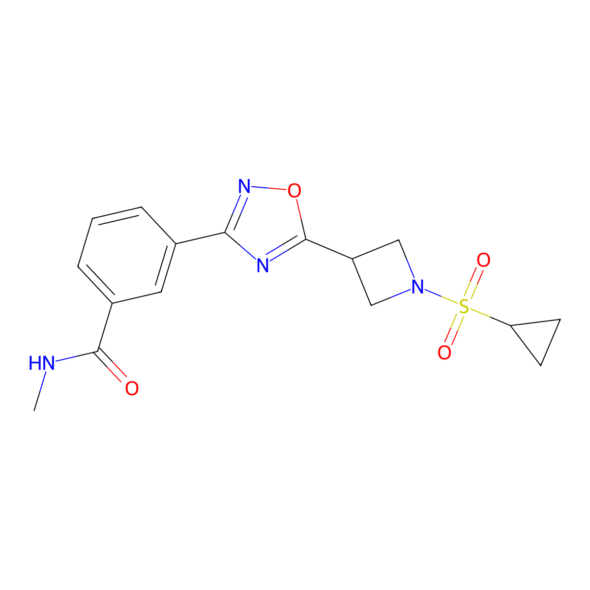 3-(5-(1-(cyclopropylsulfonyl)azetidin-3-yl)-1,2,4-oxadiazol-3-yl)-N-methylbenzamide molecular structure, CAS 1396795-16-6