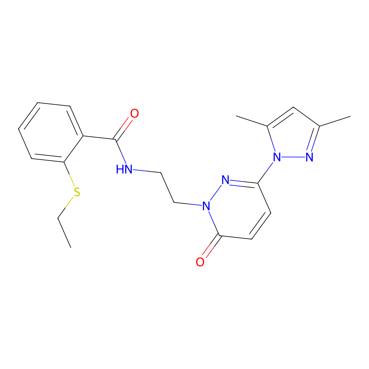 N-(2-(3-(3,5-dimethyl-1H-pyrazol-1-yl)-6-oxopyridazin-1(6H)-yl)ethyl)-2-(ethylthio)benzamide molecular structure, CAS 1396795-17-7