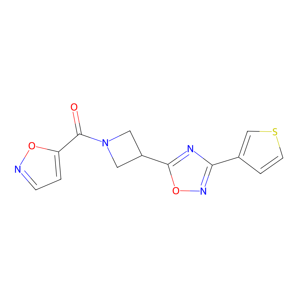 Isoxazol-5-yl(3-(3-(thiophen-3-yl)-1,2,4-oxadiazol-5-yl)azetidin-1-yl)methanone molecular structure, CAS 1396795-21-3