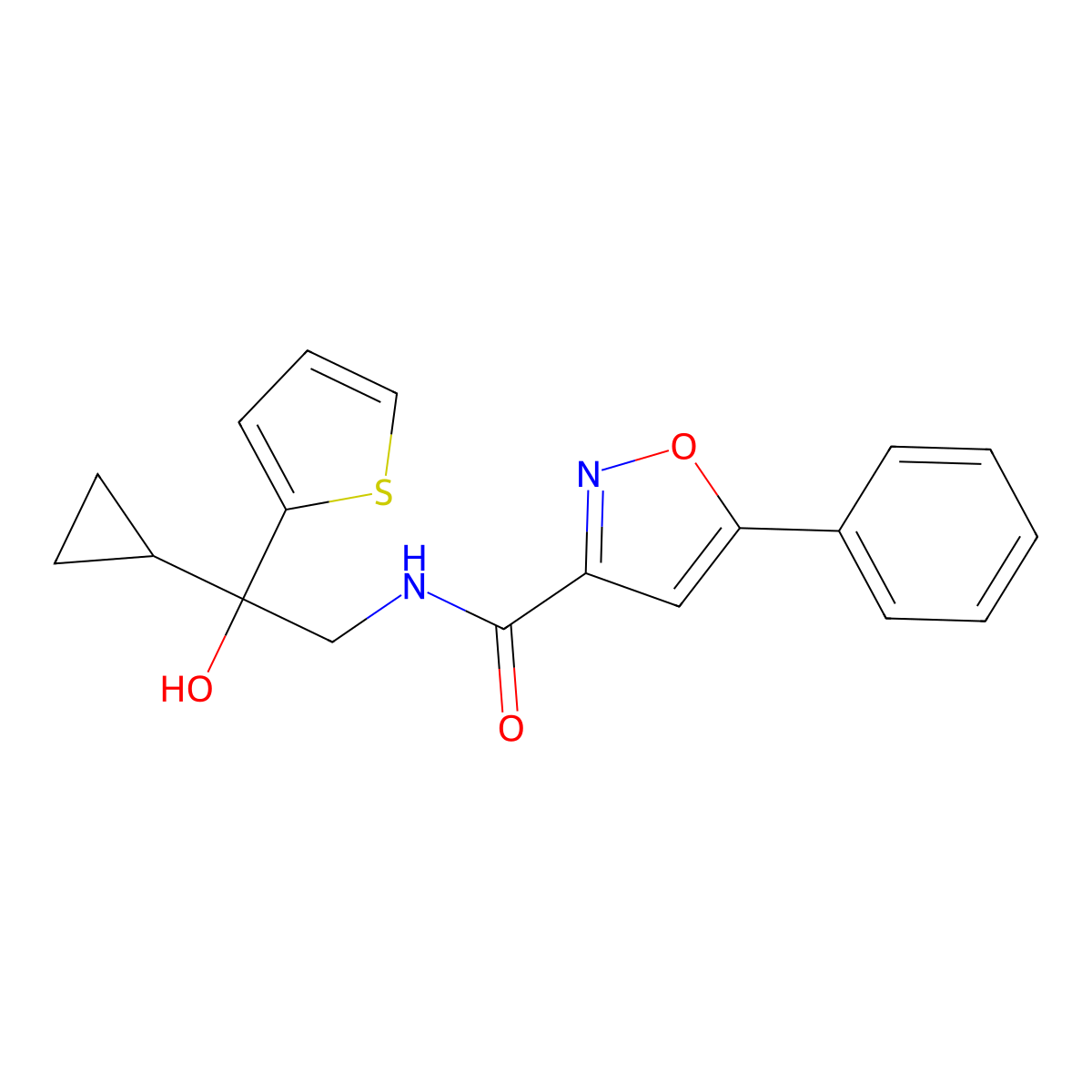N-(2-cyclopropyl-2-hydroxy-2-(thiophen-2-yl)ethyl)-5-phenylisoxazole-3-carboxamide molecular structure, CAS 1396795-22-4