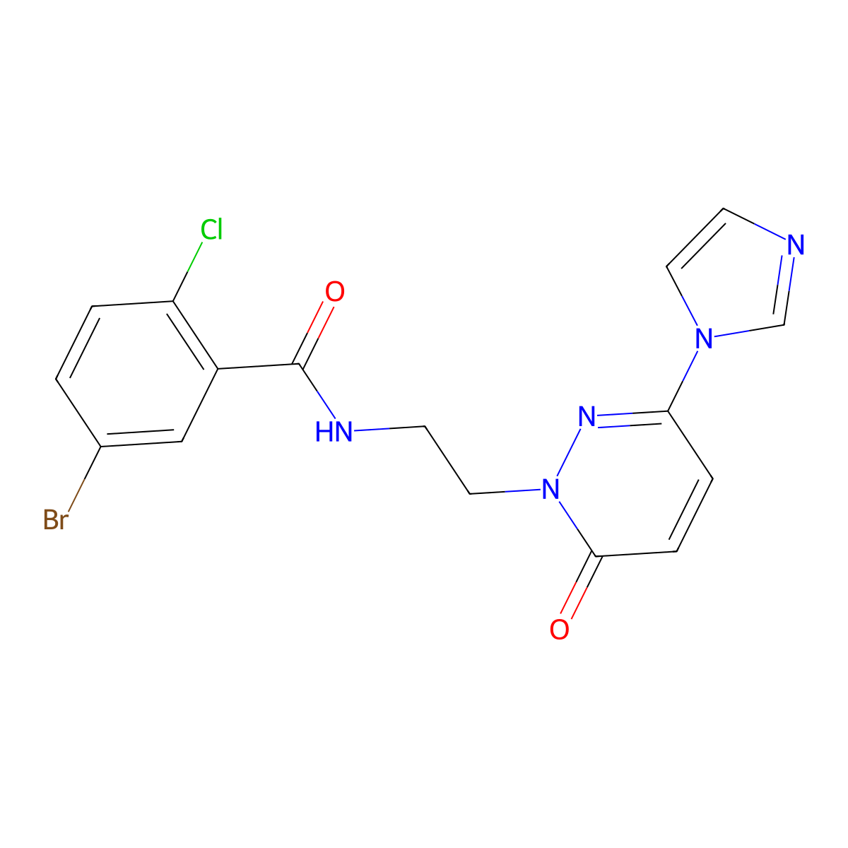 N-(2-(3-(1H-imidazol-1-yl)-6-oxopyridazin-1(6H)-yl)ethyl)-5-bromo-2-chlorobenzamide molecular structure, CAS 1396795-25-7
