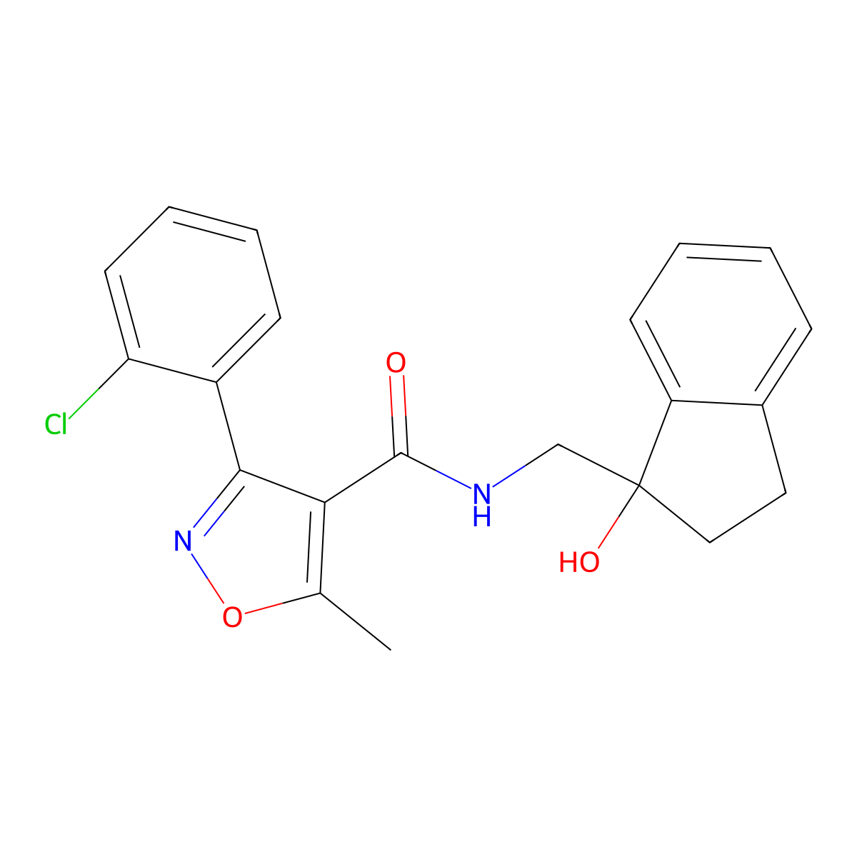 3-(2-chlorophenyl)-N-((1-hydroxy-2,3-dihydro-1H-inden-1-yl)methyl)-5-methylisoxazole-4-carboxamide molecular structure, CAS 1396795-26-8