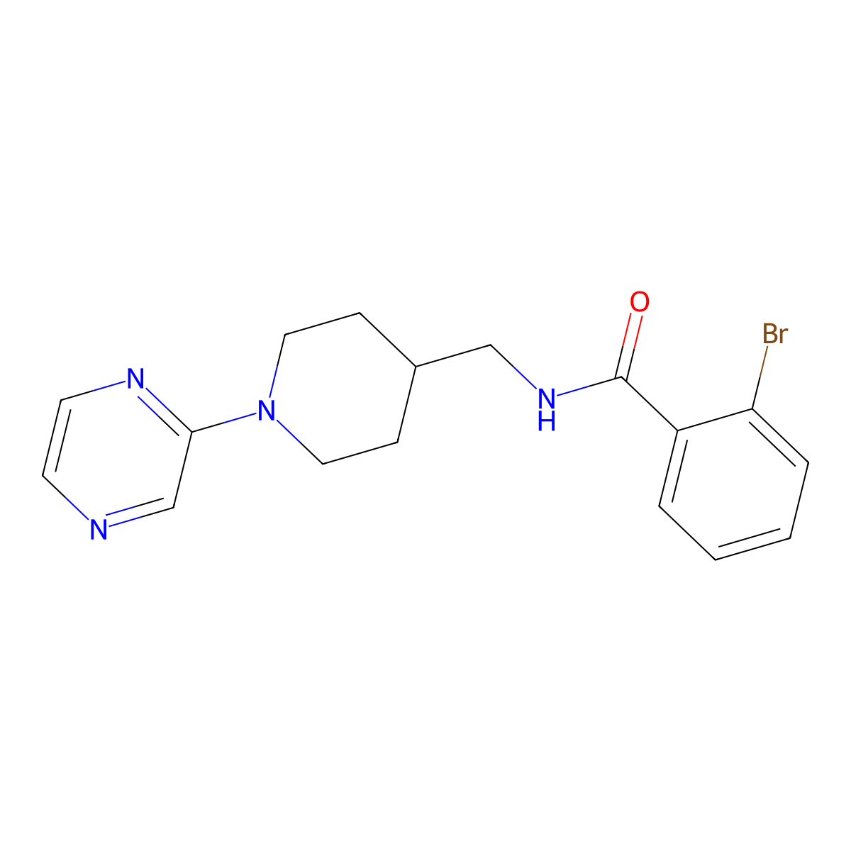 2-bromo-N-((1-(pyrazin-2-yl)piperidin-4-yl)methyl)benzamide molecular structure, CAS 1396795-27-9