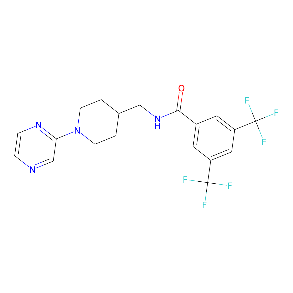 N-{[1-(pyrazin-2-yl)piperidin-4-yl]methyl}-3,5-bis(trifluoromethyl)benzamide molecular structure, CAS 1396795-35-9