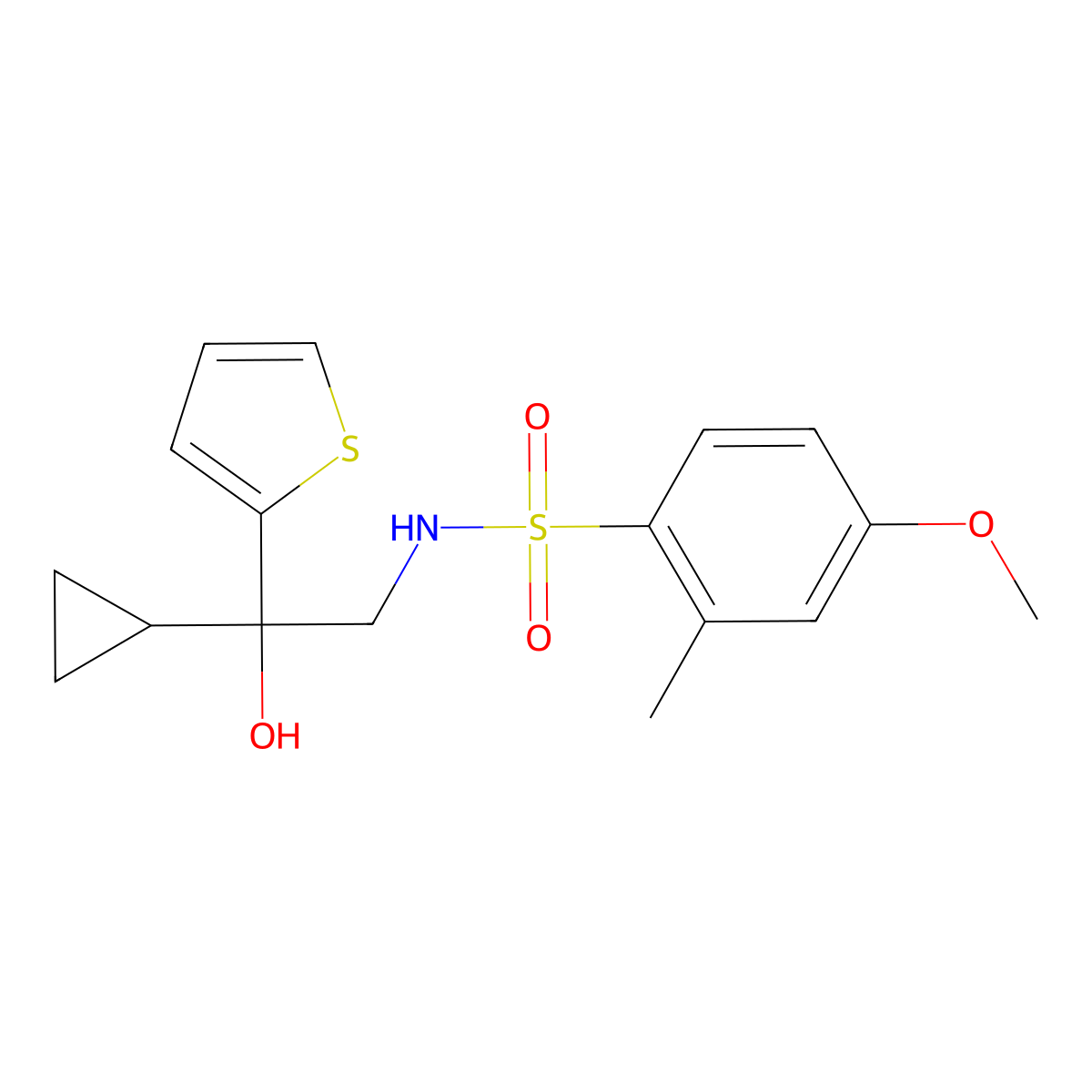 N-(2-cyclopropyl-2-hydroxy-2-(thiophen-2-yl)ethyl)-4-methoxy-2-methylbenzenesulfonamide molecular structure, CAS 1396795-38-2