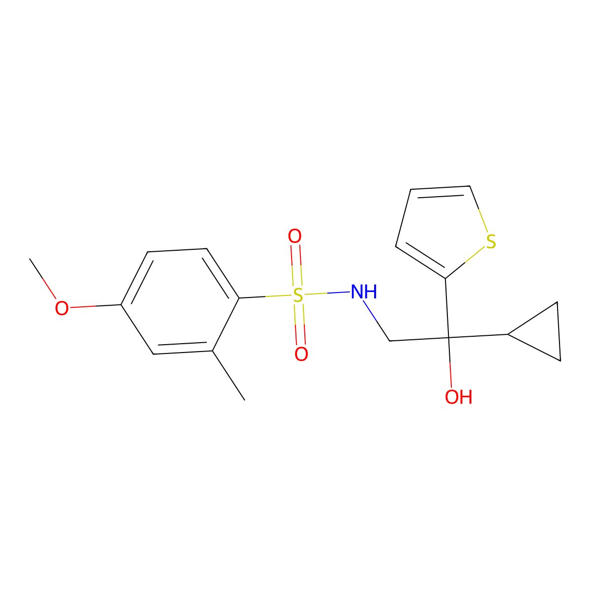 N-(2-cyclopropyl-2-hydroxy-2-(thiophen-2-yl)ethyl)-4-methoxy-2-methylbenzenesulfonamide molecular structure, CAS 1396795-38-2