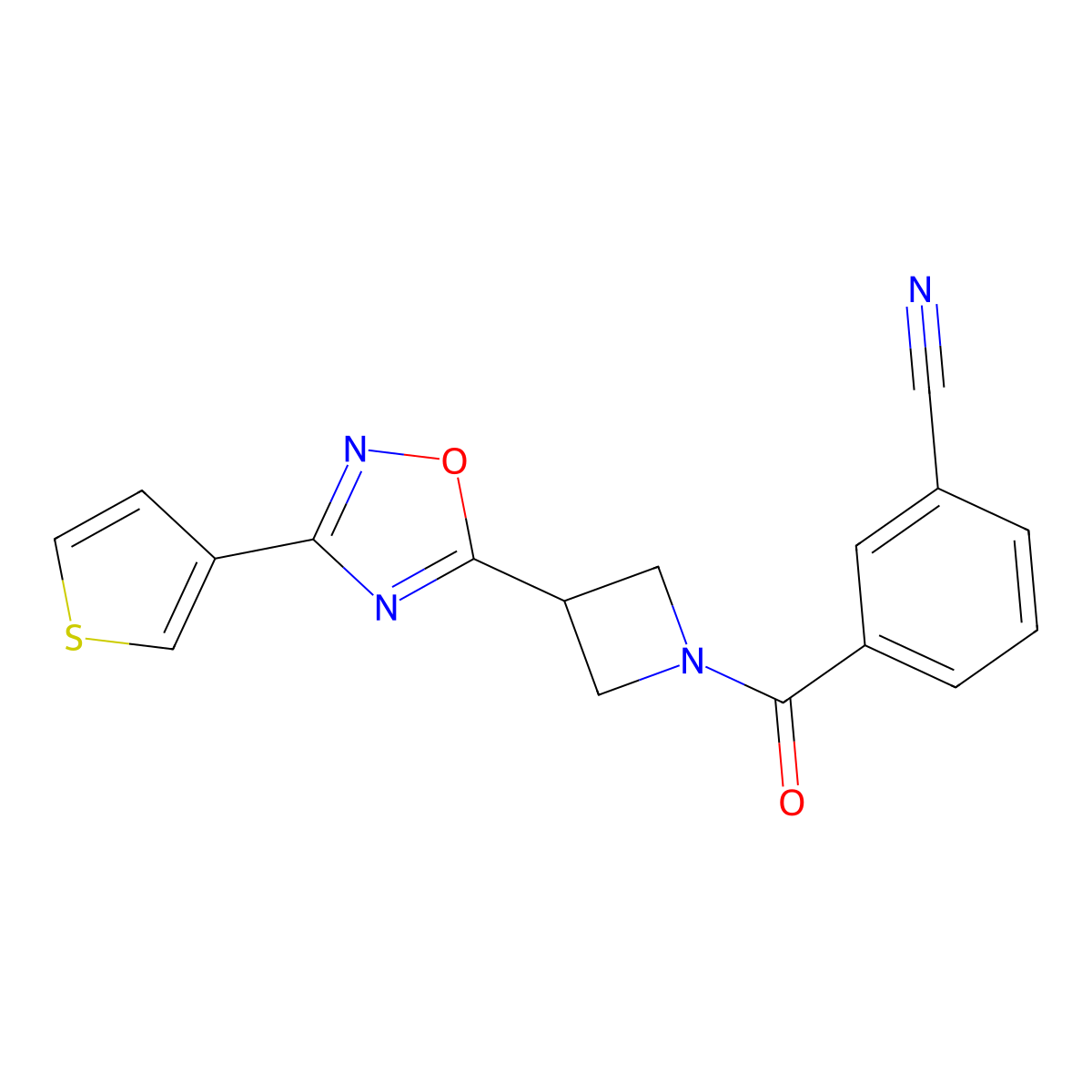 3-(3-(3-(Thiophen-3-yl)-1,2,4-oxadiazol-5-yl)azetidine-1-carbonyl)benzonitrile molecular structure, CAS 1396795-41-7