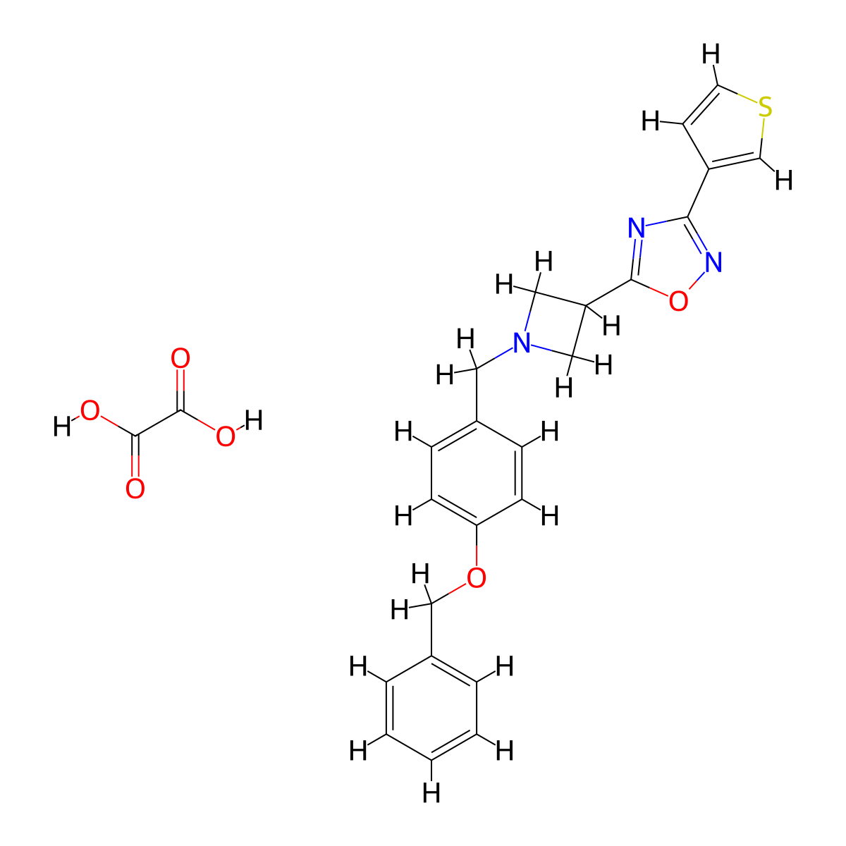 5-(1-(4-(Benzyloxy)benzyl)azetidin-3-yl)-3-(thiophen-3-yl)-1,2,4-oxadiazole oxalate molecular structure, CAS 1396795-50-8