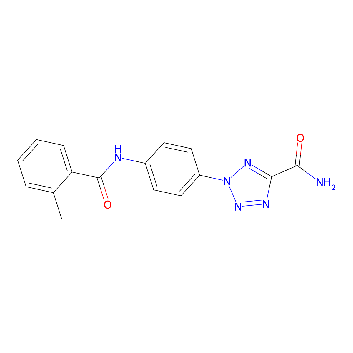 2-(4-(2-methylbenzamido)phenyl)-2H-tetrazole-5-carboxamide molecular structure, CAS 1396795-60-0