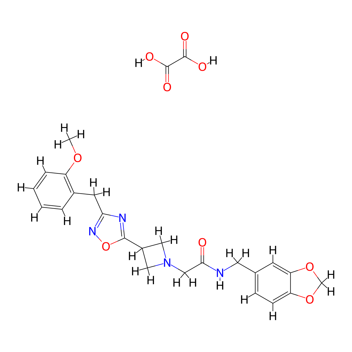 N-(benzo[d][1,3]dioxol-5-ylmethyl)-2-(3-(3-(2-methoxybenzyl)-1,2,4-oxadiazol-5-yl)azetidin-1-yl)acetamide oxalate molecular structure, CAS 1396798-01-8