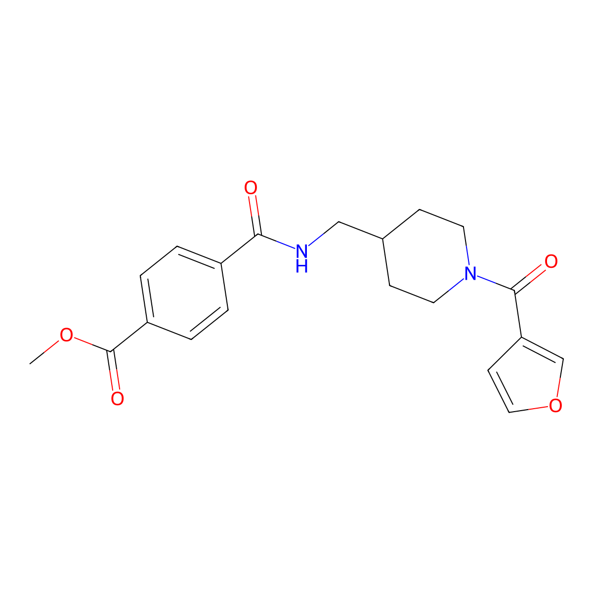 Methyl 4-(((1-(furan-3-carbonyl)piperidin-4-yl)methyl)carbamoyl)benzoate molecular structure, CAS 1396798-04-1