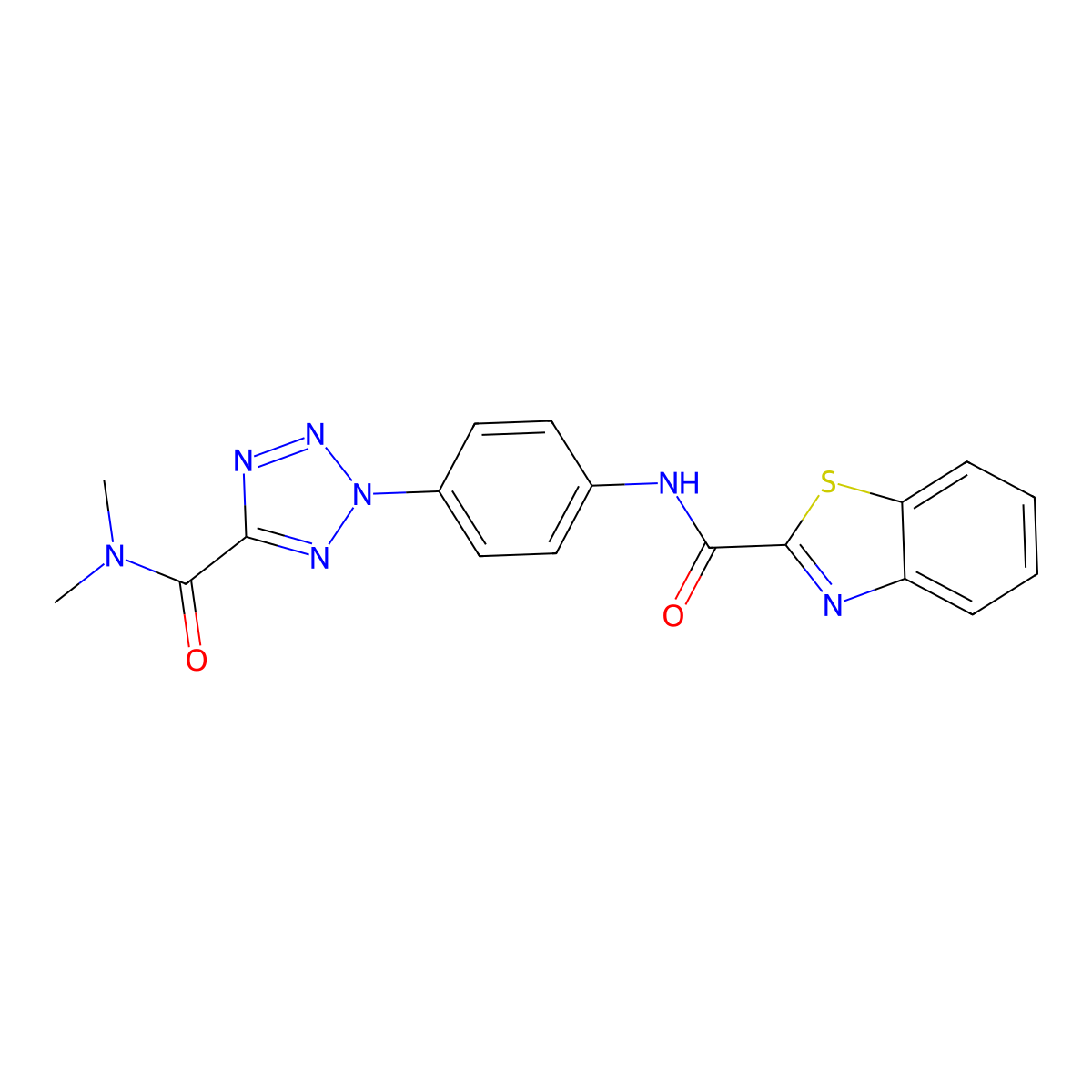 N-(4-(5-(dimethylcarbamoyl)-2H-tetrazol-2-yl)phenyl)benzo[d]thiazole-2-carboxamide molecular structure, CAS 1396798-11-0