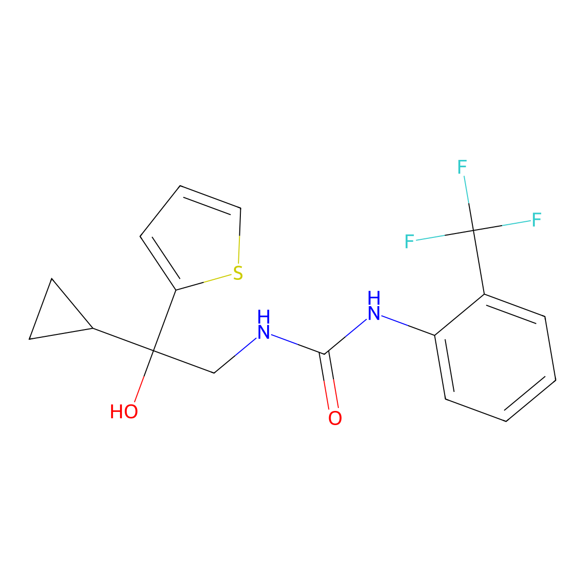 1-(2-Cyclopropyl-2-hydroxy-2-(thiophen-2-yl)ethyl)-3-(2-(trifluoromethyl)phenyl)urea molecular structure, CAS 1396798-12-1