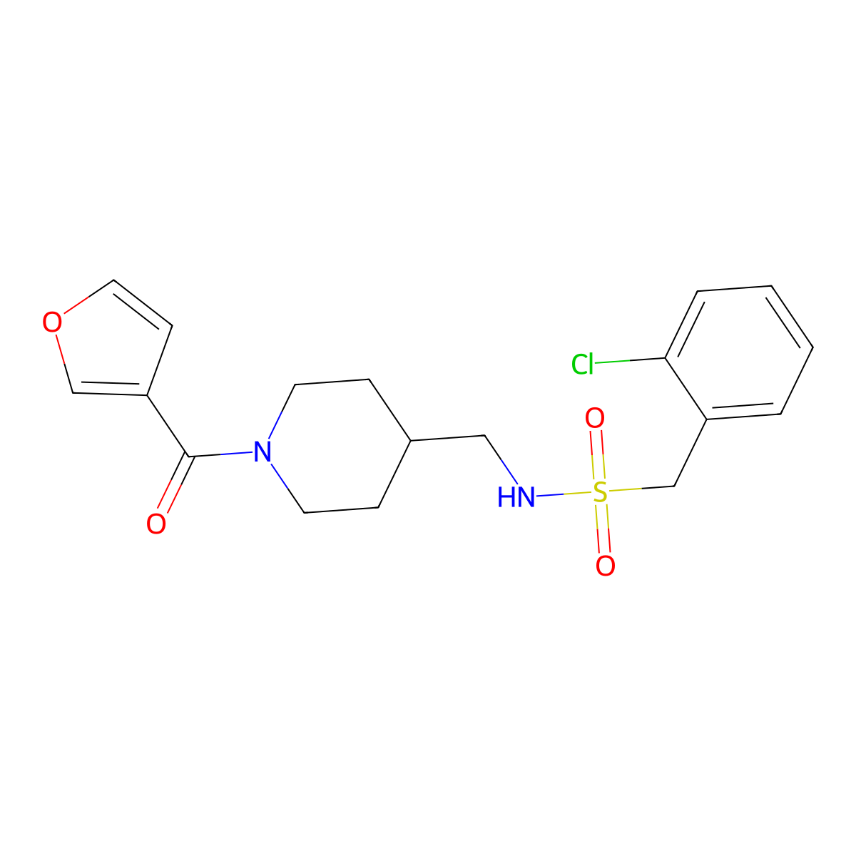1-(2-chlorophenyl)-N-{[1-(furan-3-carbonyl)piperidin-4-yl]methyl}methanesulfonamide molecular structure, CAS 1396798-17-6