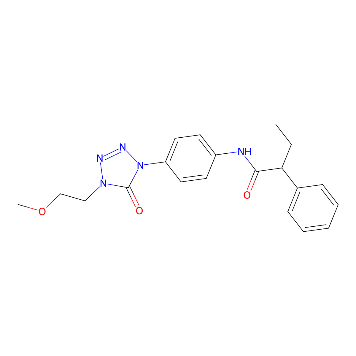 N-(4-(4-(2-methoxyethyl)-5-oxo-4,5-dihydro-1H-tetrazol-1-yl)phenyl)-2-phenylbutanamide molecular structure, CAS 1396798-23-4