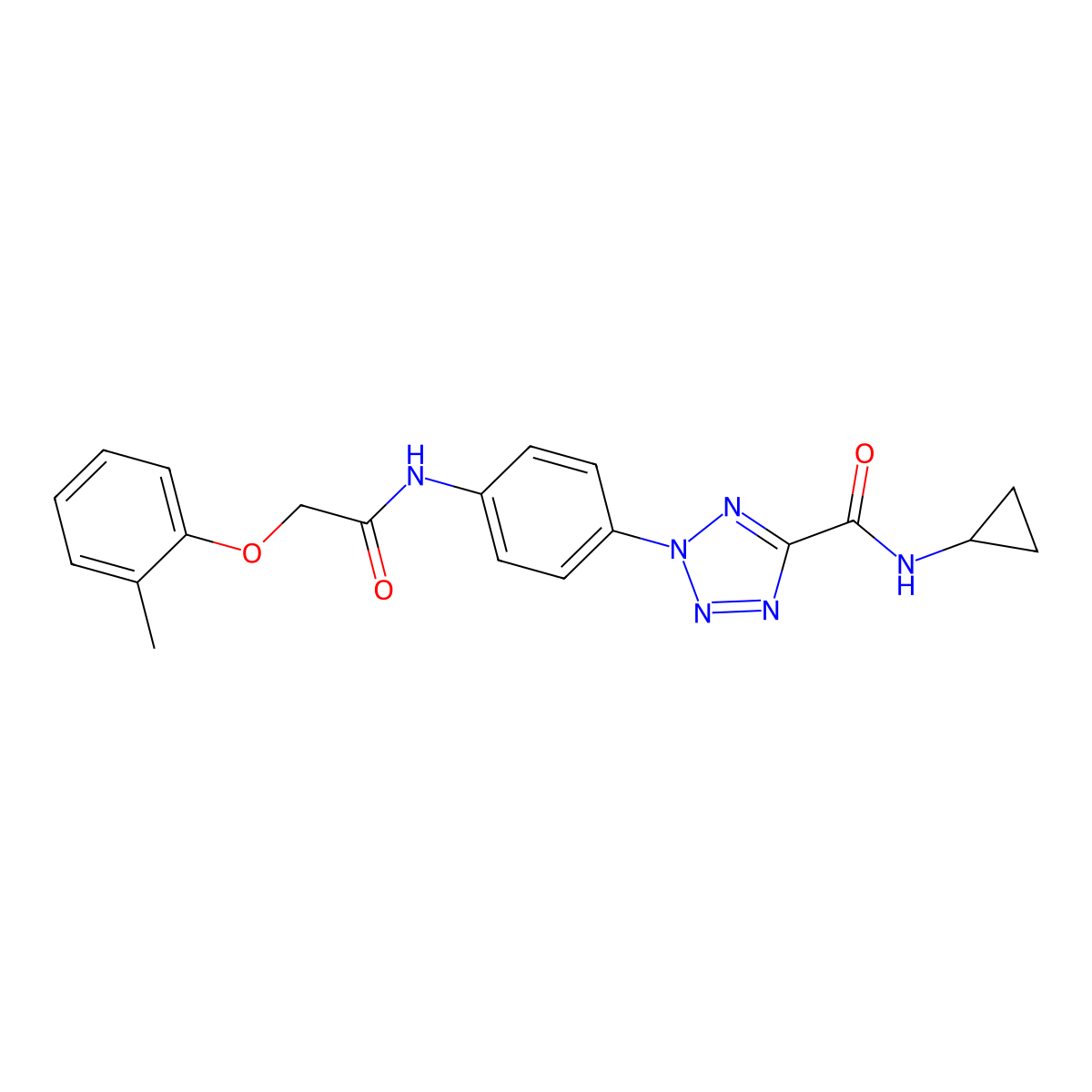 N-cyclopropyl-2-(4-(2-(o-tolyloxy)acetamido)phenyl)-2H-tetrazole-5-carboxamide molecular structure, CAS 1396798-24-5