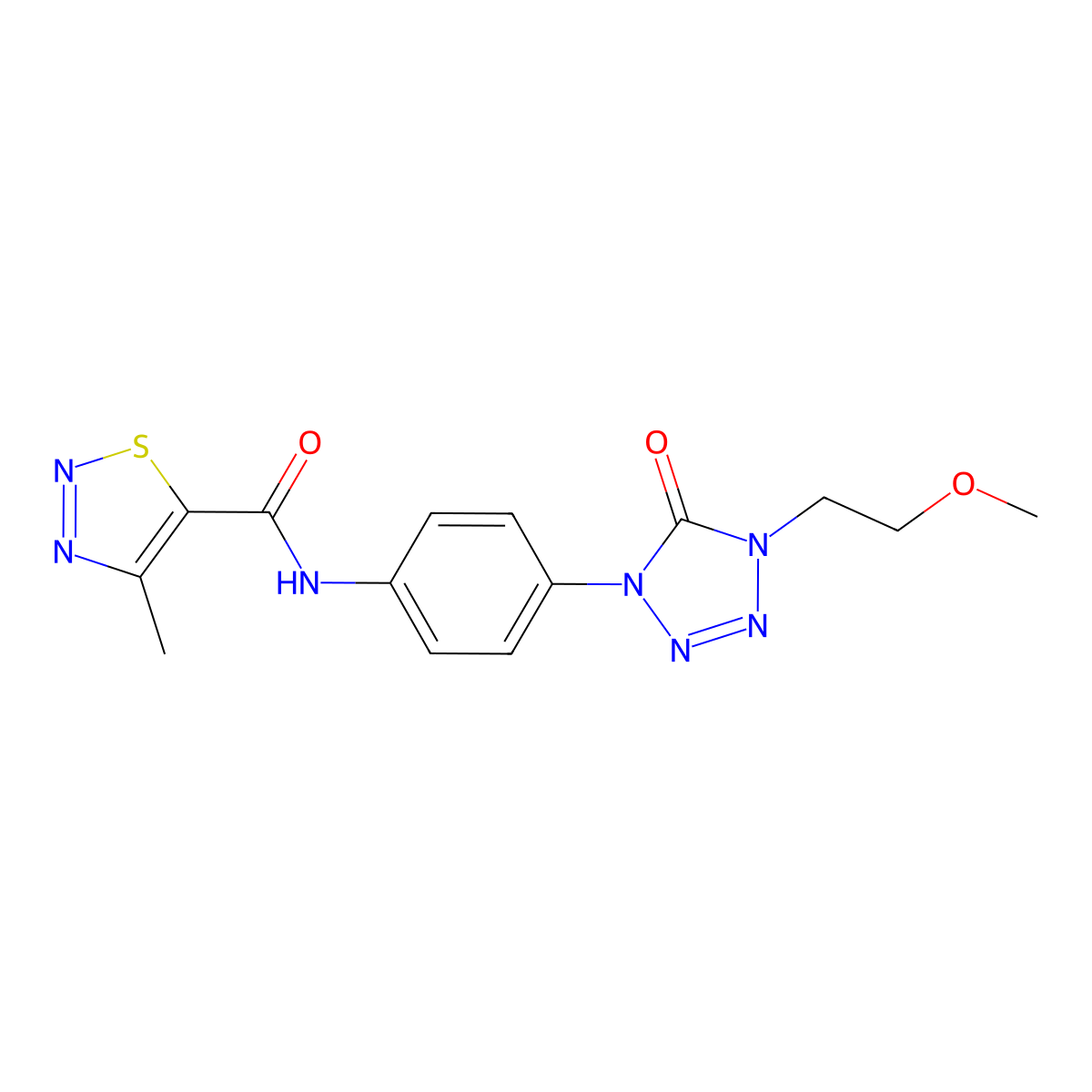 N-(4-(4-(2-methoxyethyl)-5-oxo-4,5-dihydro-1H-tetrazol-1-yl)phenyl)-4-methyl-1,2,3-thiadiazole-5-carboxamide molecular structure, CAS 1396798-31-4
