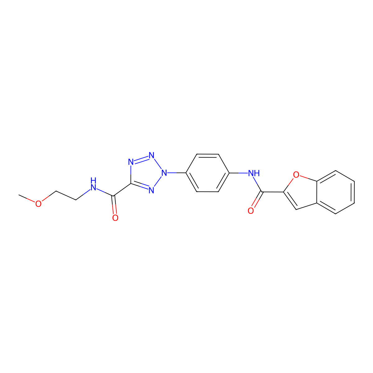 2-(4-(benzofuran-2-carboxamido)phenyl)-N-(2-methoxyethyl)-2H-tetrazole-5-carboxamide molecular structure, CAS 1396798-45-0
