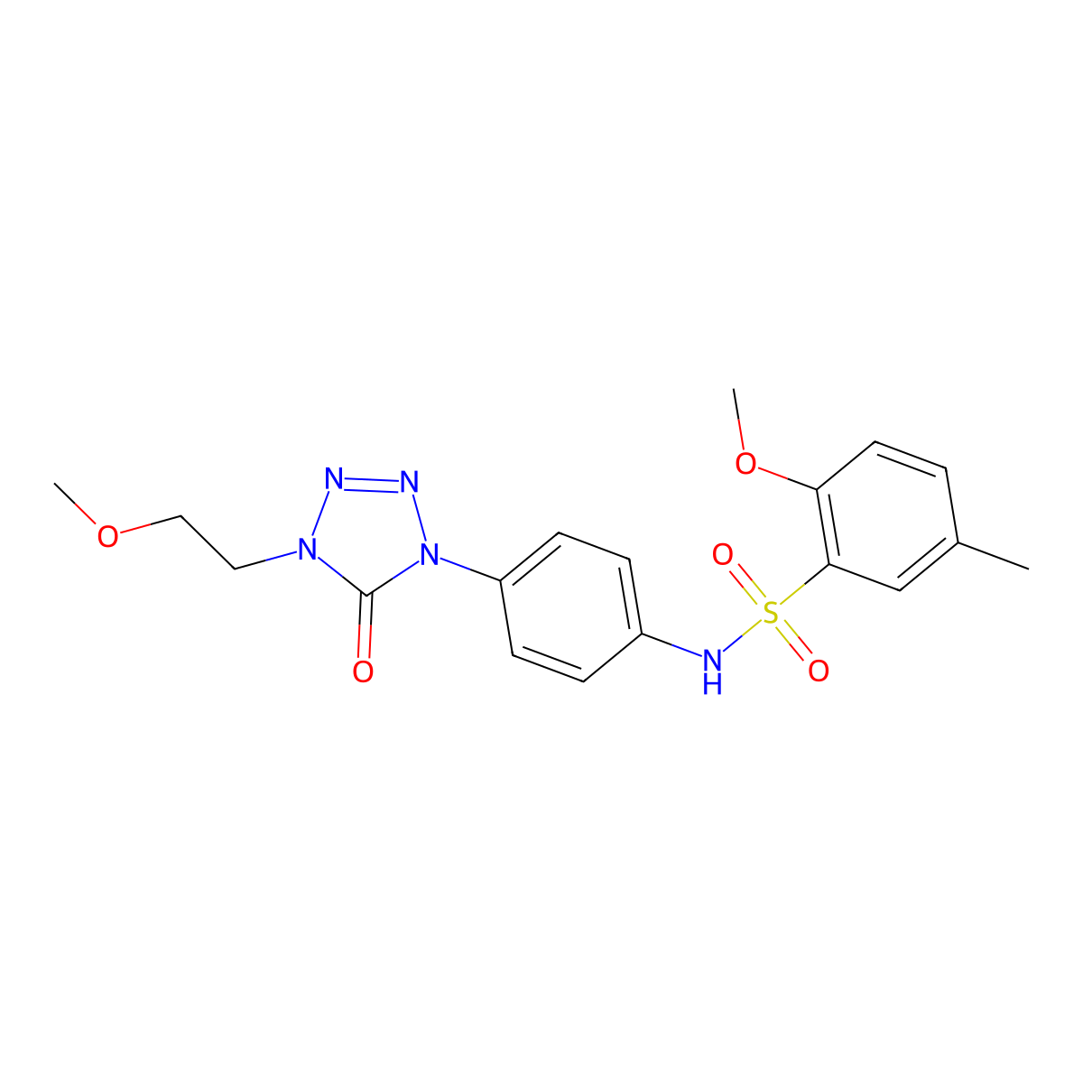 2-methoxy-N-(4-(4-(2-methoxyethyl)-5-oxo-4,5-dihydro-1H-tetrazol-1-yl)phenyl)-5-methylbenzenesulfonamide molecular structure, CAS 1396798-47-2