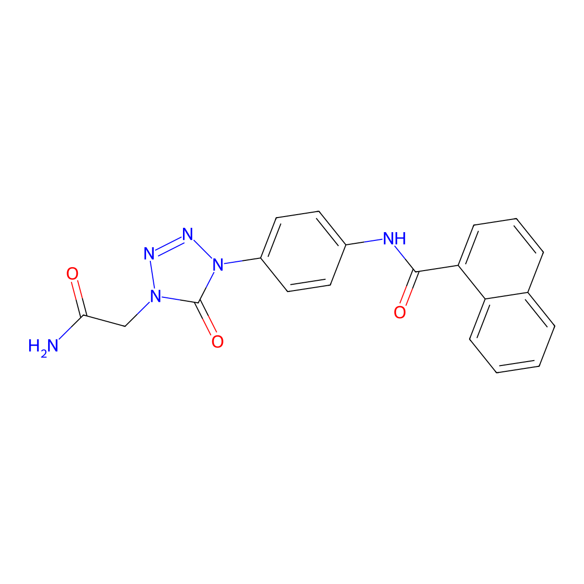 N-(4-(4-(2-amino-2-oxoethyl)-5-oxo-4,5-dihydro-1H-tetrazol-1-yl)phenyl)-1-naphthamide molecular structure, CAS 1396798-53-0
