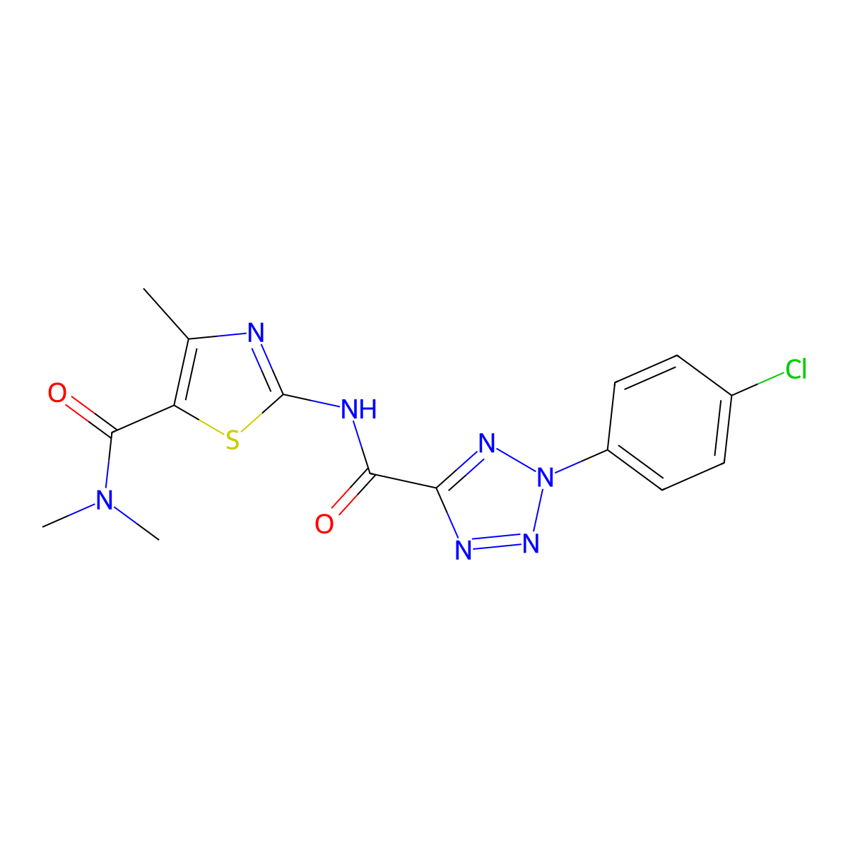 2-(2-(4-chlorophenyl)-2H-tetrazole-5-carboxamido)-N,N,4-trimethylthiazole-5-carboxamide molecular structure, CAS 1396798-55-2