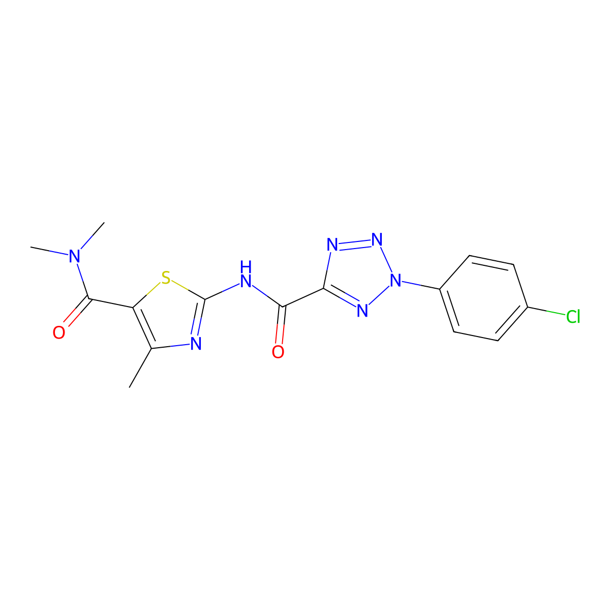 2-(2-(4-chlorophenyl)-2H-tetrazole-5-carboxamido)-N,N,4-trimethylthiazole-5-carboxamide molecular structure, CAS 1396798-55-2