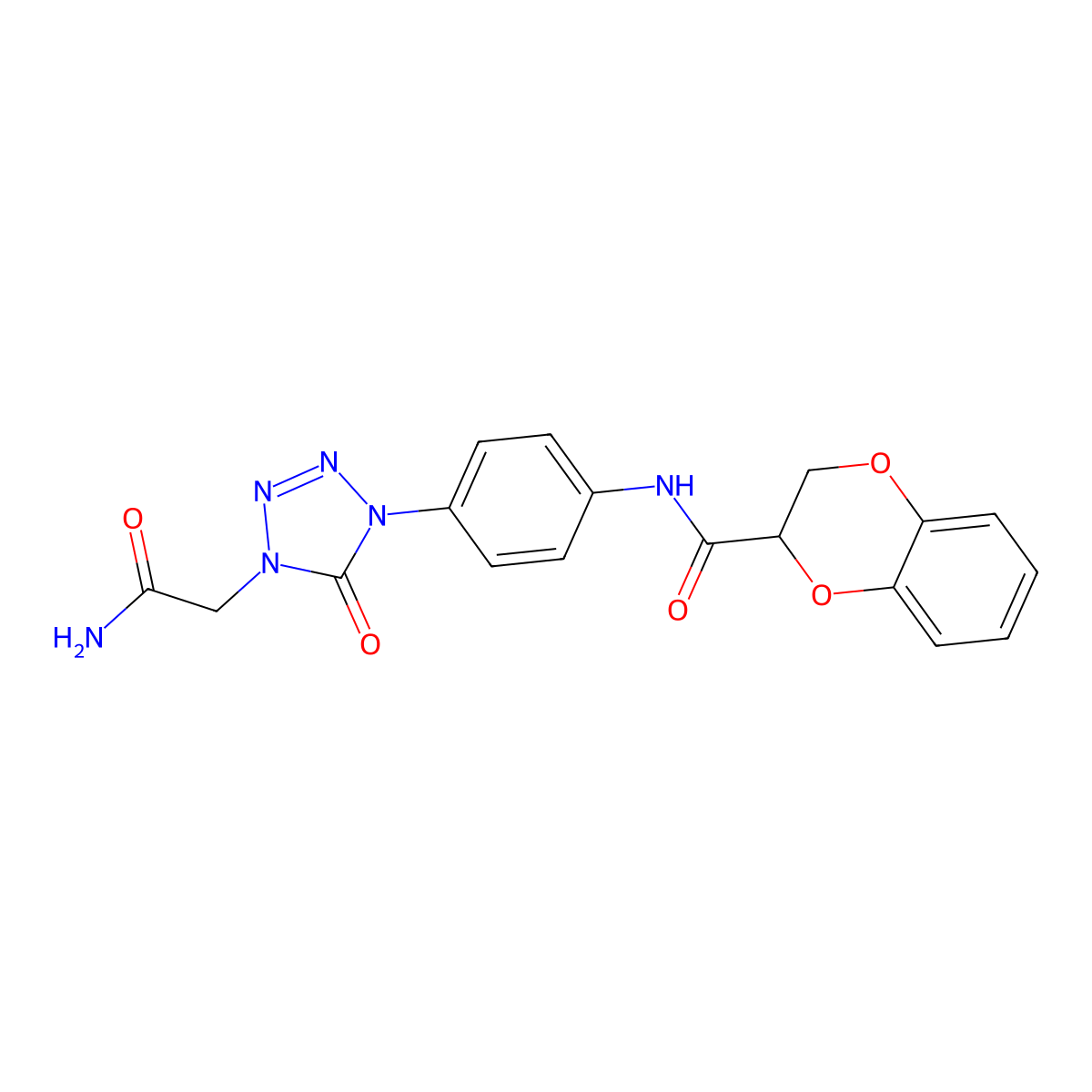 N-(4-(4-(2-amino-2-oxoethyl)-5-oxo-4,5-dihydro-1H-tetrazol-1-yl)phenyl)-2,3-dihydrobenzo[b][1,4]dioxine-2-carboxamide molecular structure, CAS 1396798-59-6