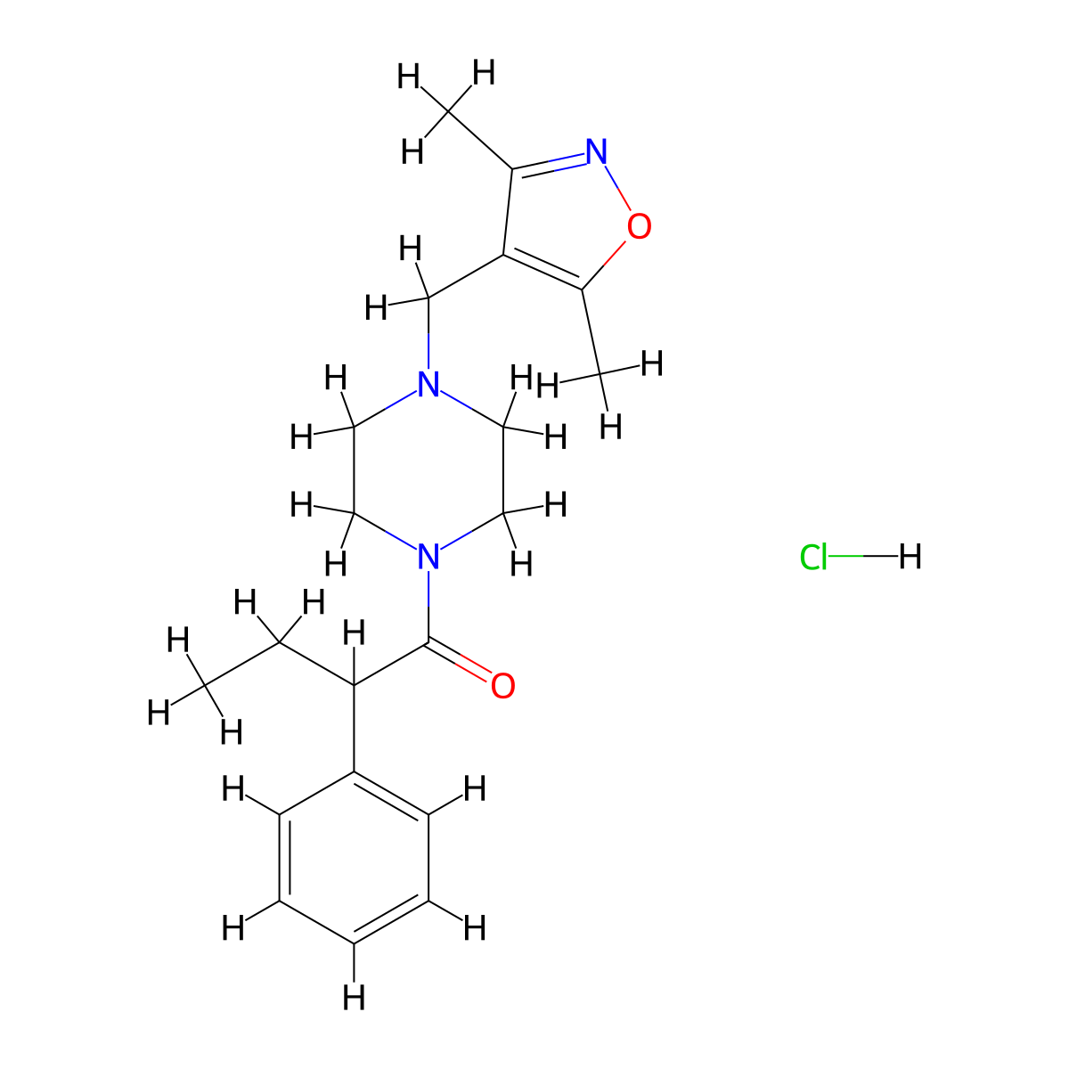 1-(4-((3,5-Dimethylisoxazol-4-yl)methyl)piperazin-1-yl)-2-phenylbutan-1-one hydrochloride molecular structure, CAS 1396798-60-9