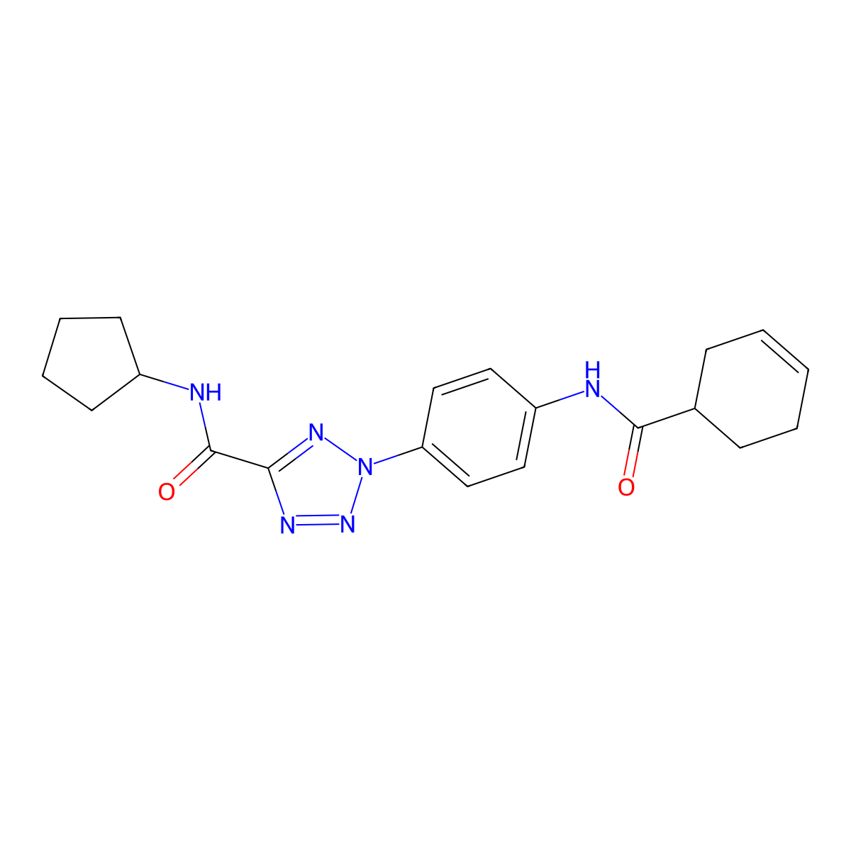 2-(4-(cyclohex-3-enecarboxamido)phenyl)-N-cyclopentyl-2H-tetrazole-5-carboxamide molecular structure, CAS 1396798-61-0