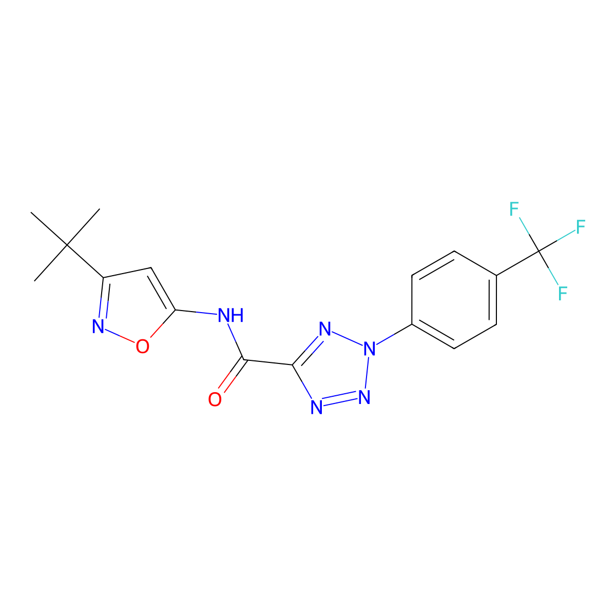 N-(3-(tert-butyl)isoxazol-5-yl)-2-(4-(trifluoromethyl)phenyl)-2H-tetrazole-5-carboxamide molecular structure, CAS 1396798-63-2