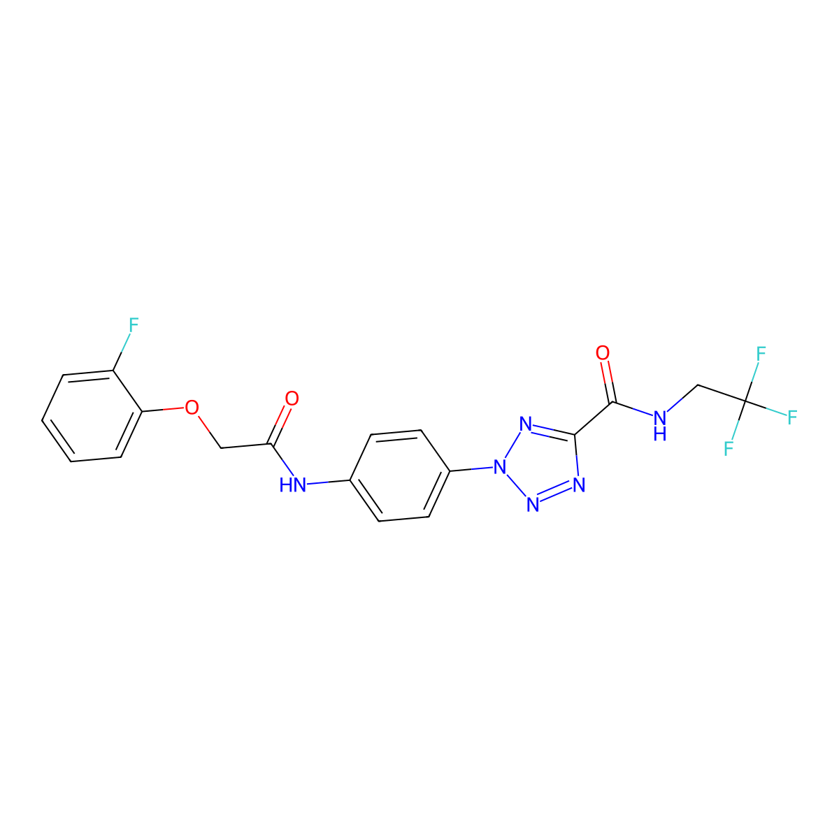 2-(4-(2-(2-fluorophenoxy)acetamido)phenyl)-N-(2,2,2-trifluoroethyl)-2H-tetrazole-5-carboxamide molecular structure, CAS 1396798-68-7