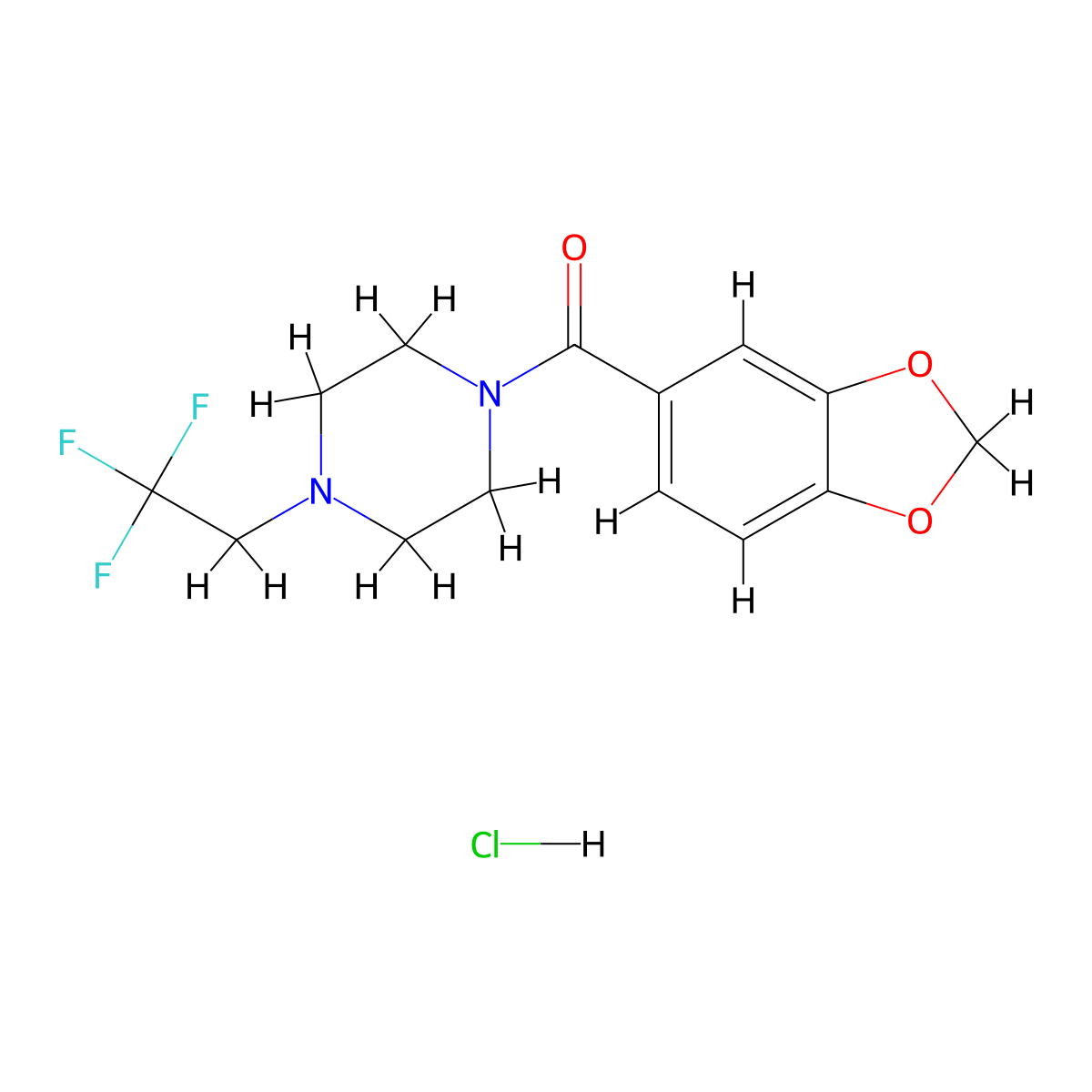 Benzo[d][1,3]dioxol-5-yl(4-(2,2,2-trifluoroethyl)piperazin-1-yl)methanone hydrochloride molecular structure, CAS 1396798-69-8