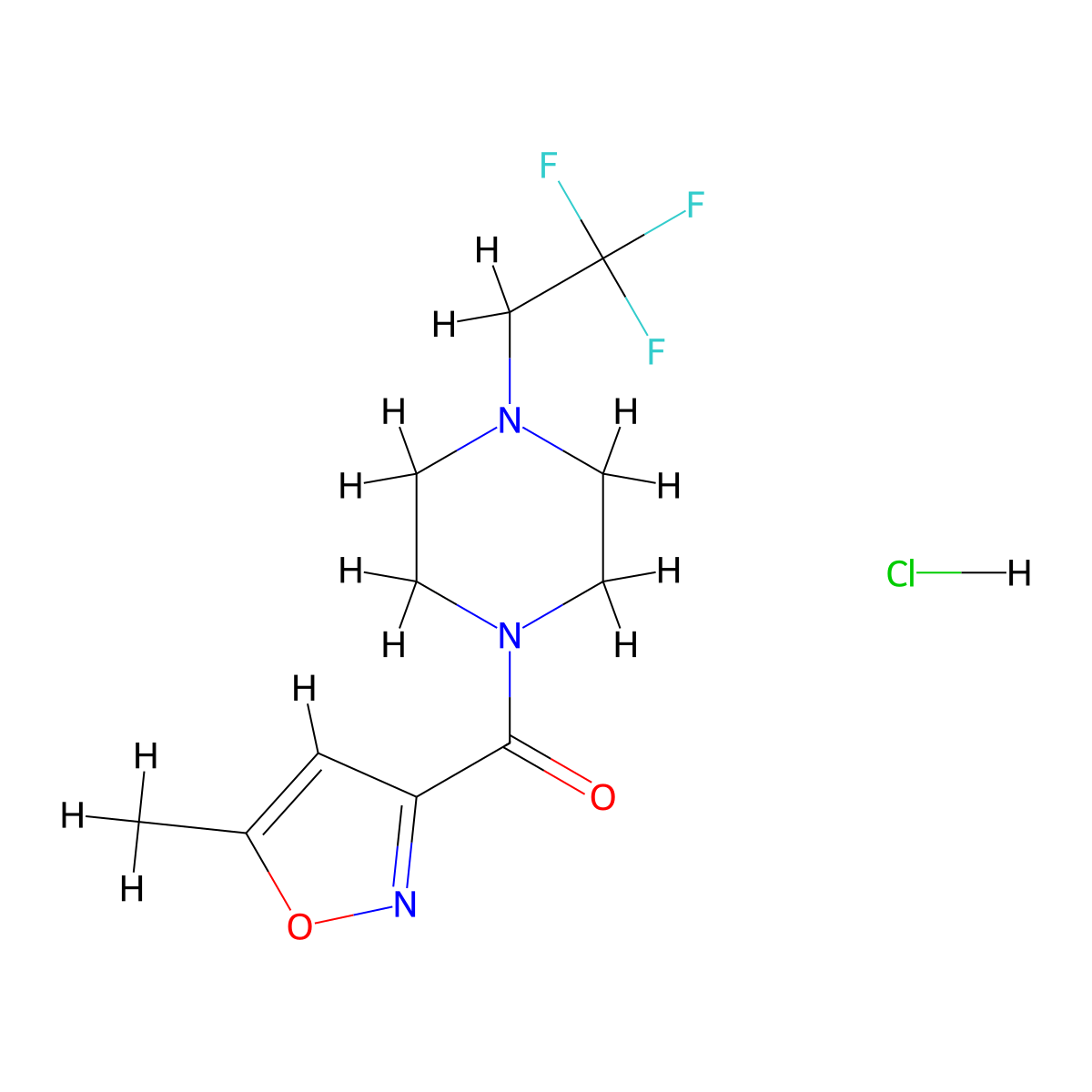 (5-Methylisoxazol-3-yl)(4-(2,2,2-trifluoroethyl)piperazin-1-yl)methanone hydrochloride molecular structure, CAS 1396798-76-7