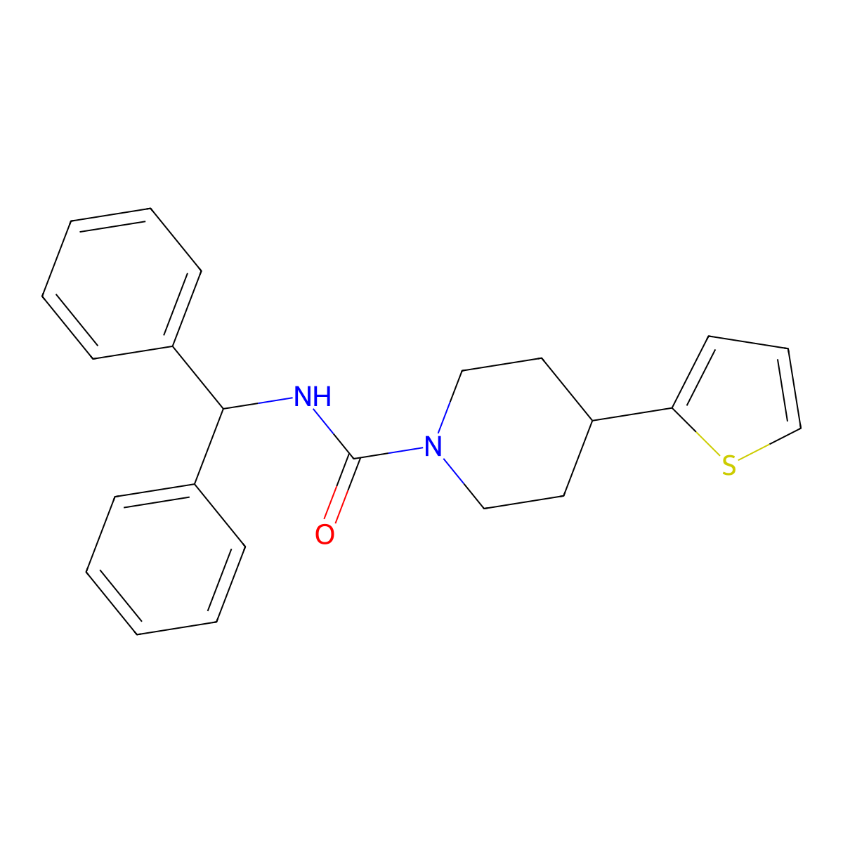 N-benzhydryl-4-(thiophen-2-yl)piperidine-1-carboxamide molecular structure, CAS 1396798-77-8
