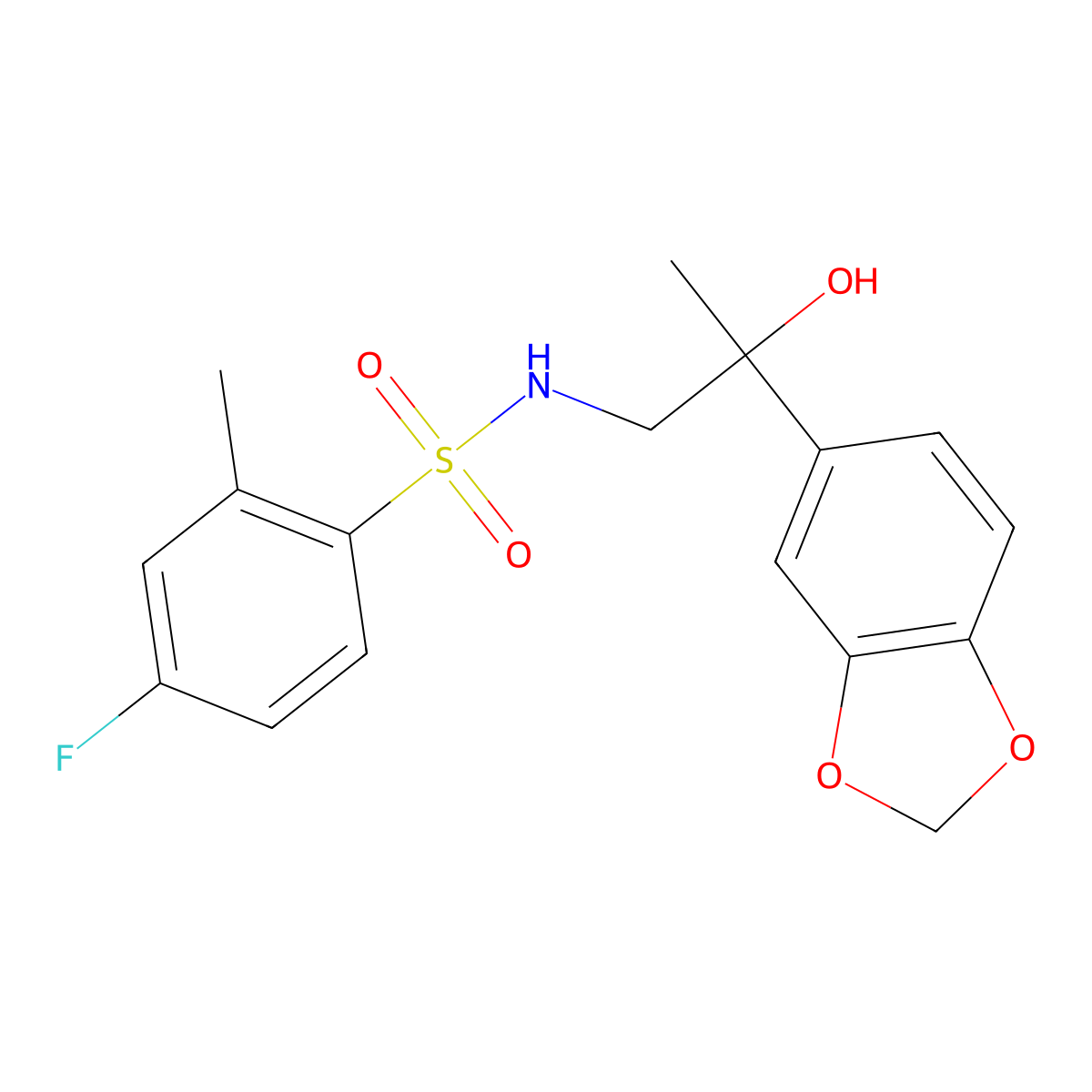 N-(2-(benzo[d][1,3]dioxol-5-yl)-2-hydroxypropyl)-4-fluoro-2-methylbenzenesulfonamide molecular structure, CAS 1396798-82-5