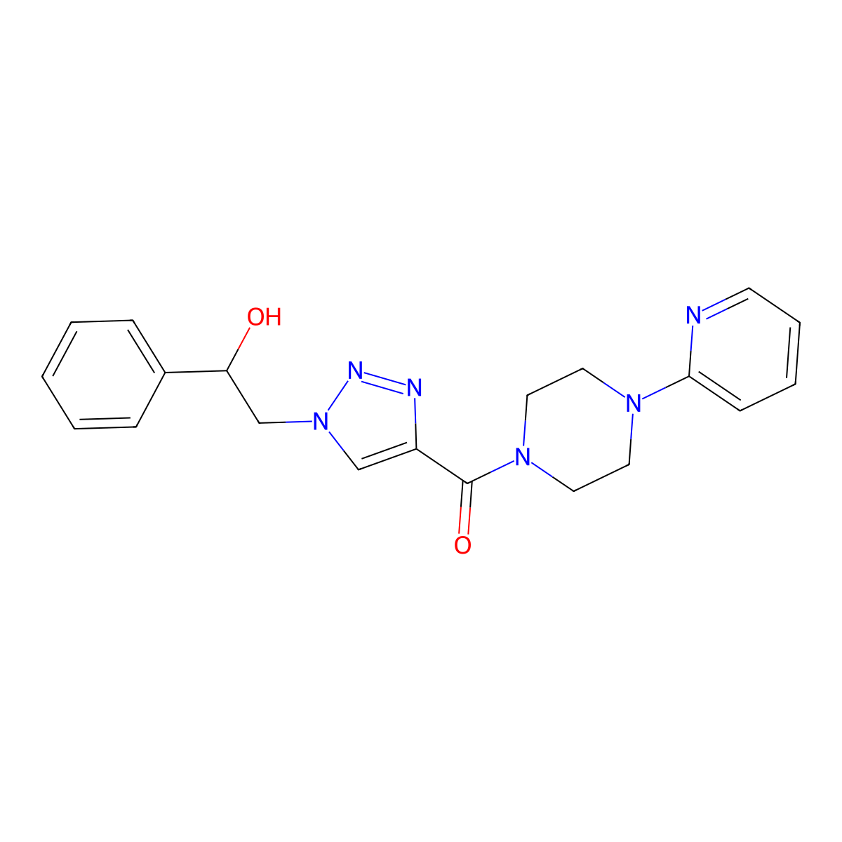 1-phenyl-2-{4-[(4-pyridin-2-ylpiperazin-1-yl)carbonyl]-1H-1,2,3-triazol-1-yl}ethanol molecular structure, CAS 1396798-84-7