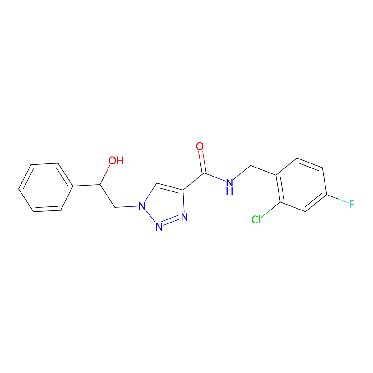 N-(2-chloro-4-fluorobenzyl)-1-(2-hydroxy-2-phenylethyl)-1H-1,2,3-triazole-4-carboxamide molecular structure, CAS 1396798-89-2