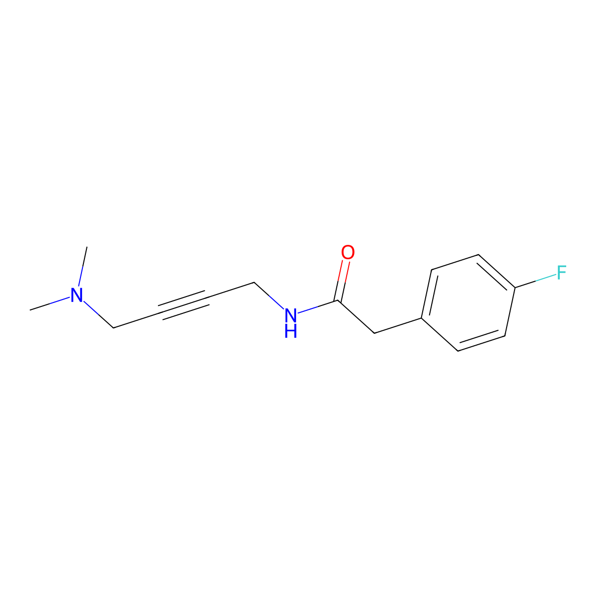 N-(4-(dimethylamino)but-2-yn-1-yl)-2-(4-fluorophenyl)acetamide molecular structure, CAS 1396798-91-6