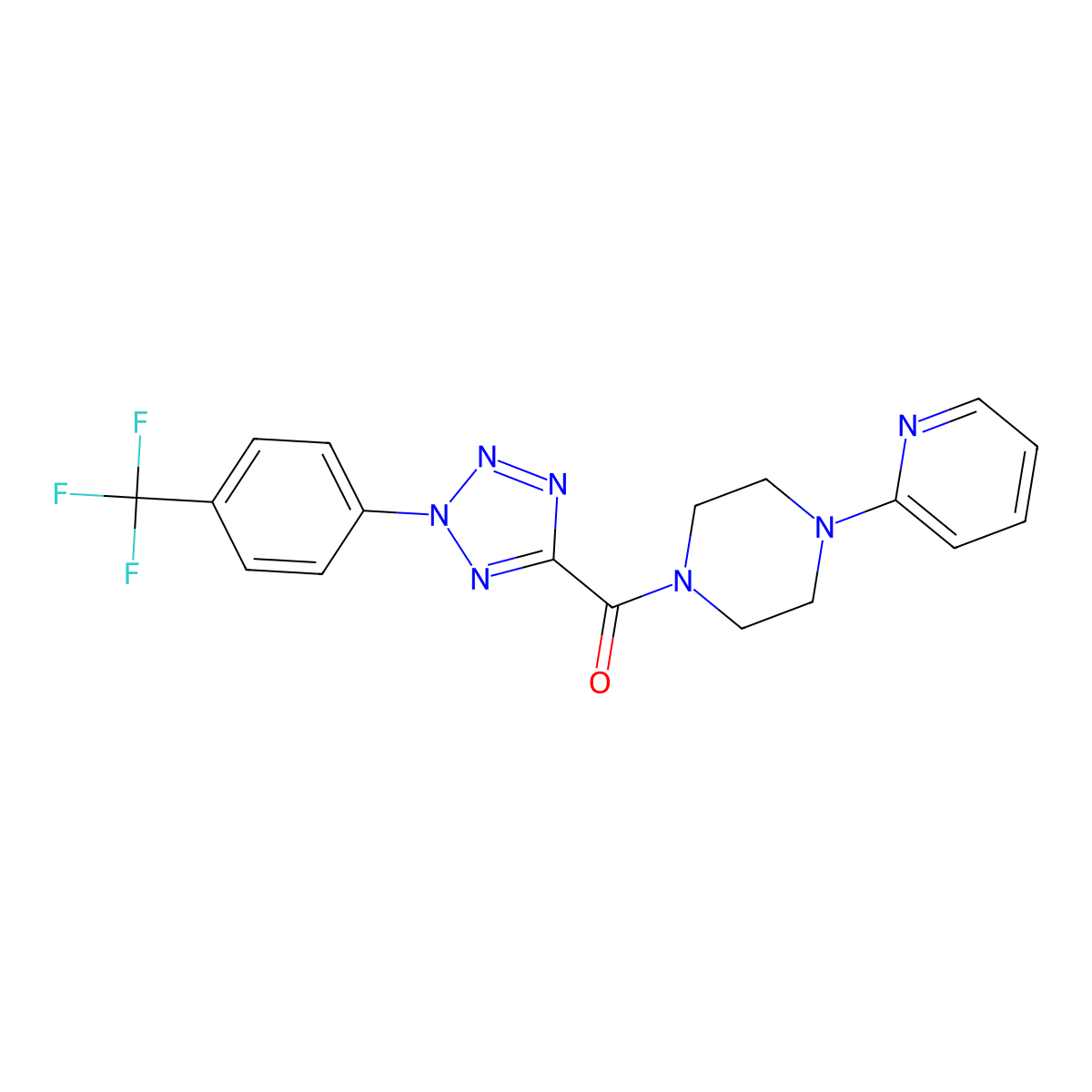 (4-(pyridin-2-yl)piperazin-1-yl)(2-(4-(trifluoromethyl)phenyl)-2H-tetrazol-5-yl)methanone molecular structure, CAS 1396798-92-7