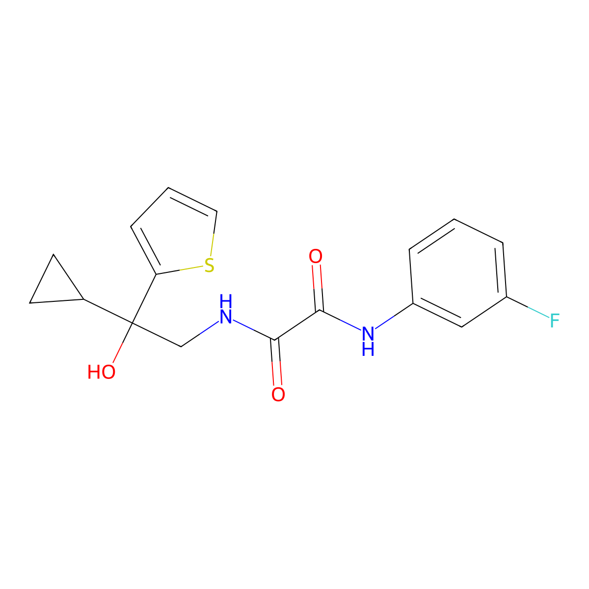 N1-(2-cyclopropyl-2-hydroxy-2-(thiophen-2-yl)ethyl)-N2-(3-fluorophenyl)oxalamide molecular structure, CAS 1396798-94-9