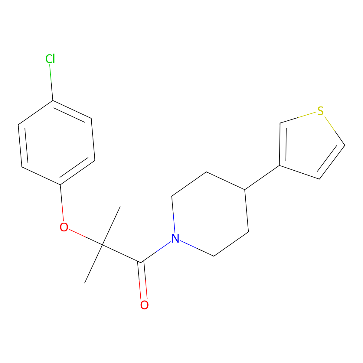 2-(4-Chlorophenoxy)-2-methyl-1-(4-(thiophen-3-yl)piperidin-1-yl)propan-1-one molecular structure, CAS 1396799-07-7