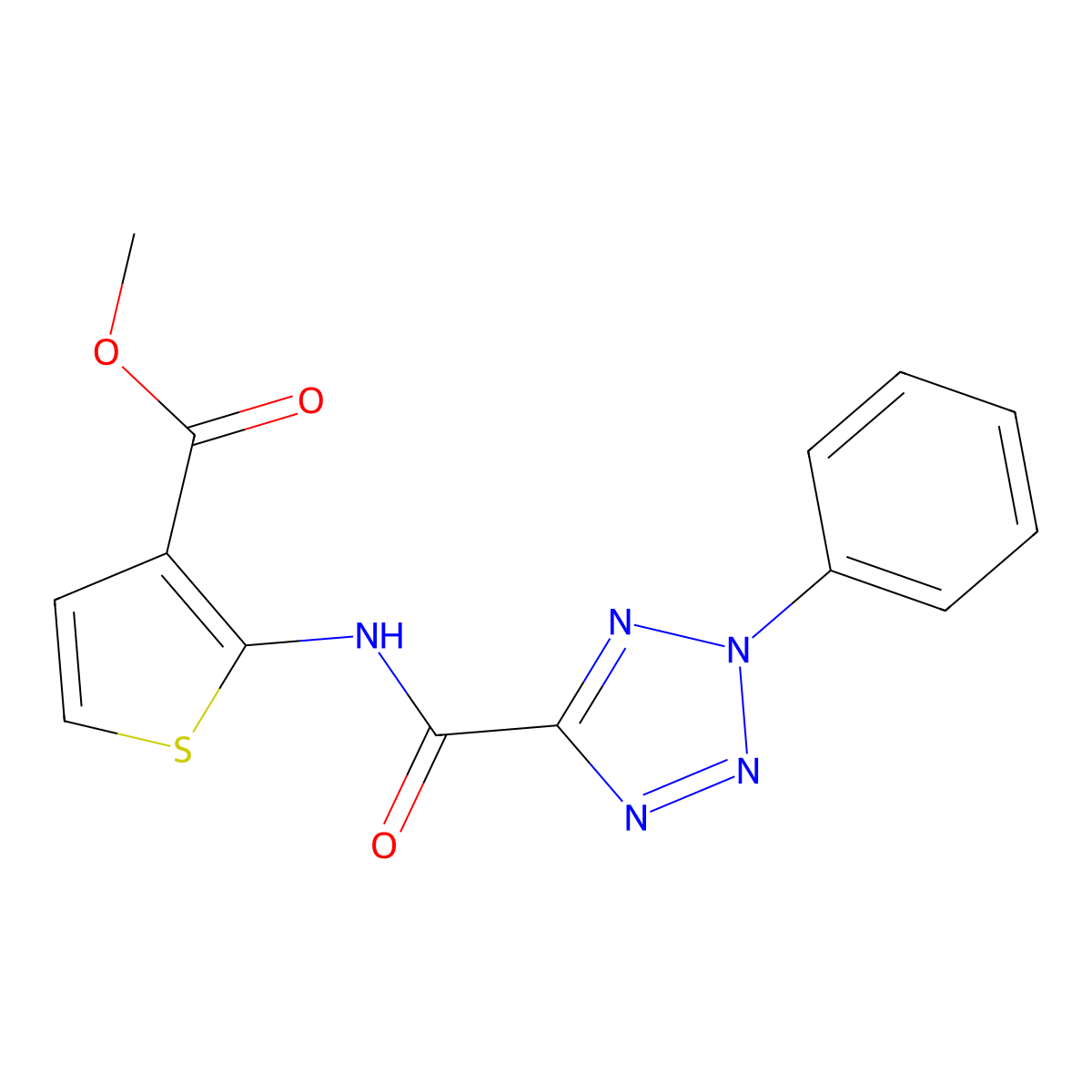methyl 2-(2-phenyl-2H-tetrazole-5-carboxamido)thiophene-3-carboxylate molecular structure, CAS 1396799-09-9