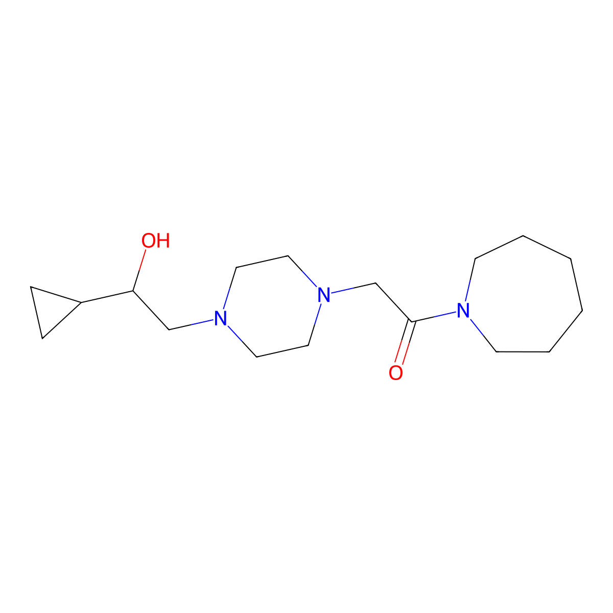 1-(Azepan-1-yl)-2-(4-(2-cyclopropyl-2-hydroxyethyl)piperazin-1-yl)ethanone molecular structure, CAS 1396799-10-2