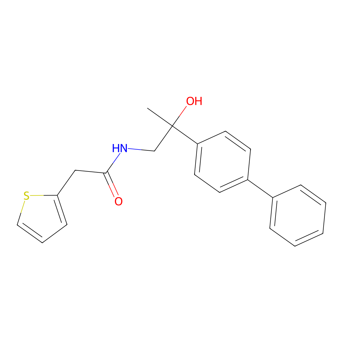 N-(2-{[1,1'-biphenyl]-4-yl}-2-hydroxypropyl)-2-(thiophen-2-yl)acetamide molecular structure, CAS 1396799-17-9
