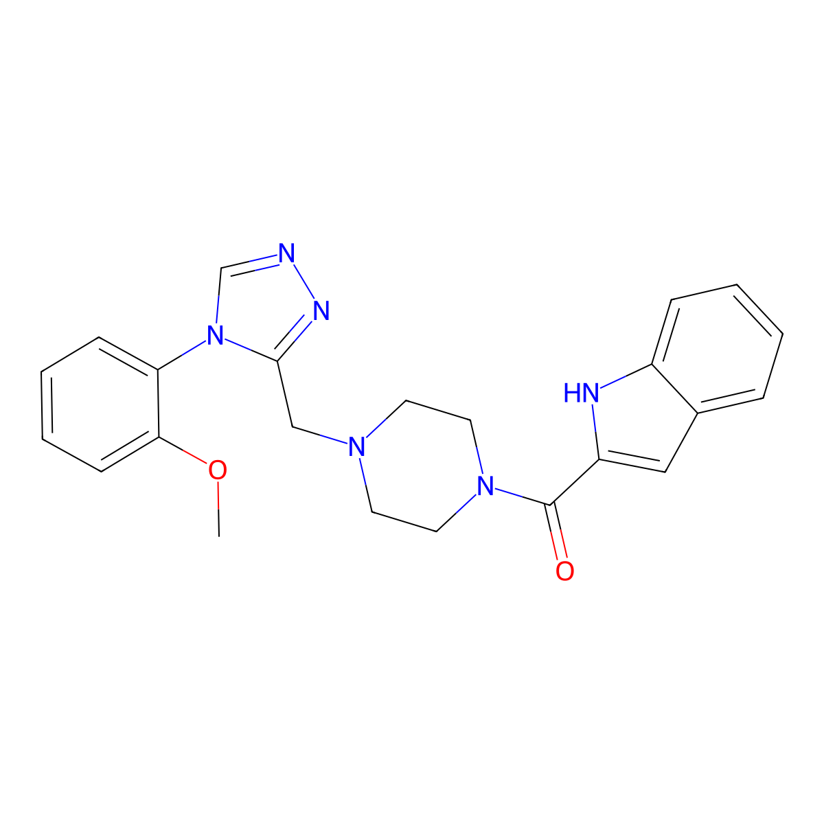 2-[(4-{[4-(2-methoxyphenyl)-4H-1,2,4-triazol-3-yl]methyl}piperazin-1-yl)carbonyl]-1H-indole molecular structure, CAS 1396799-18-0