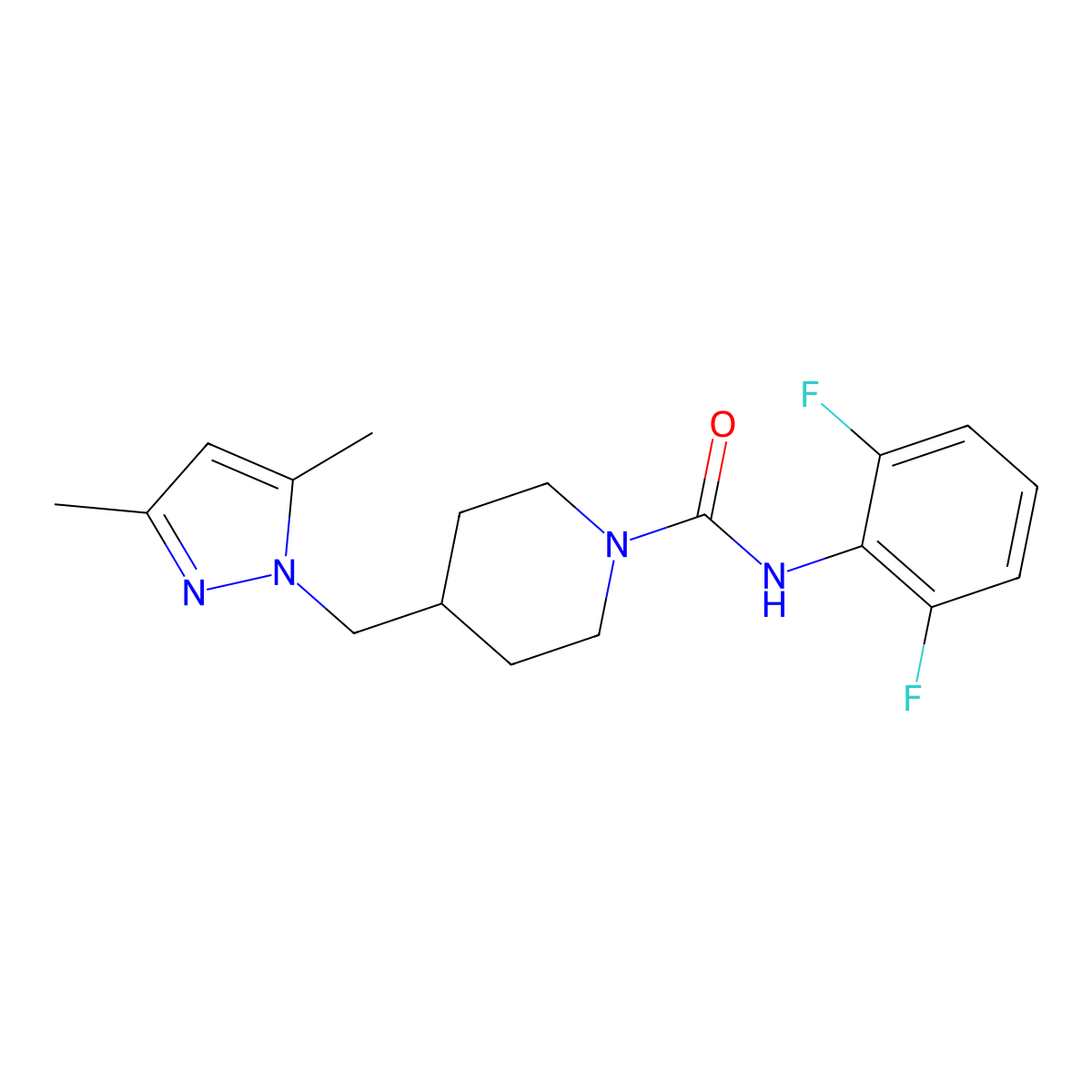 N-(2,6-difluorophenyl)-4-((3,5-dimethyl-1H-pyrazol-1-yl)methyl)piperidine-1-carboxamide molecular structure, CAS 1396799-29-3