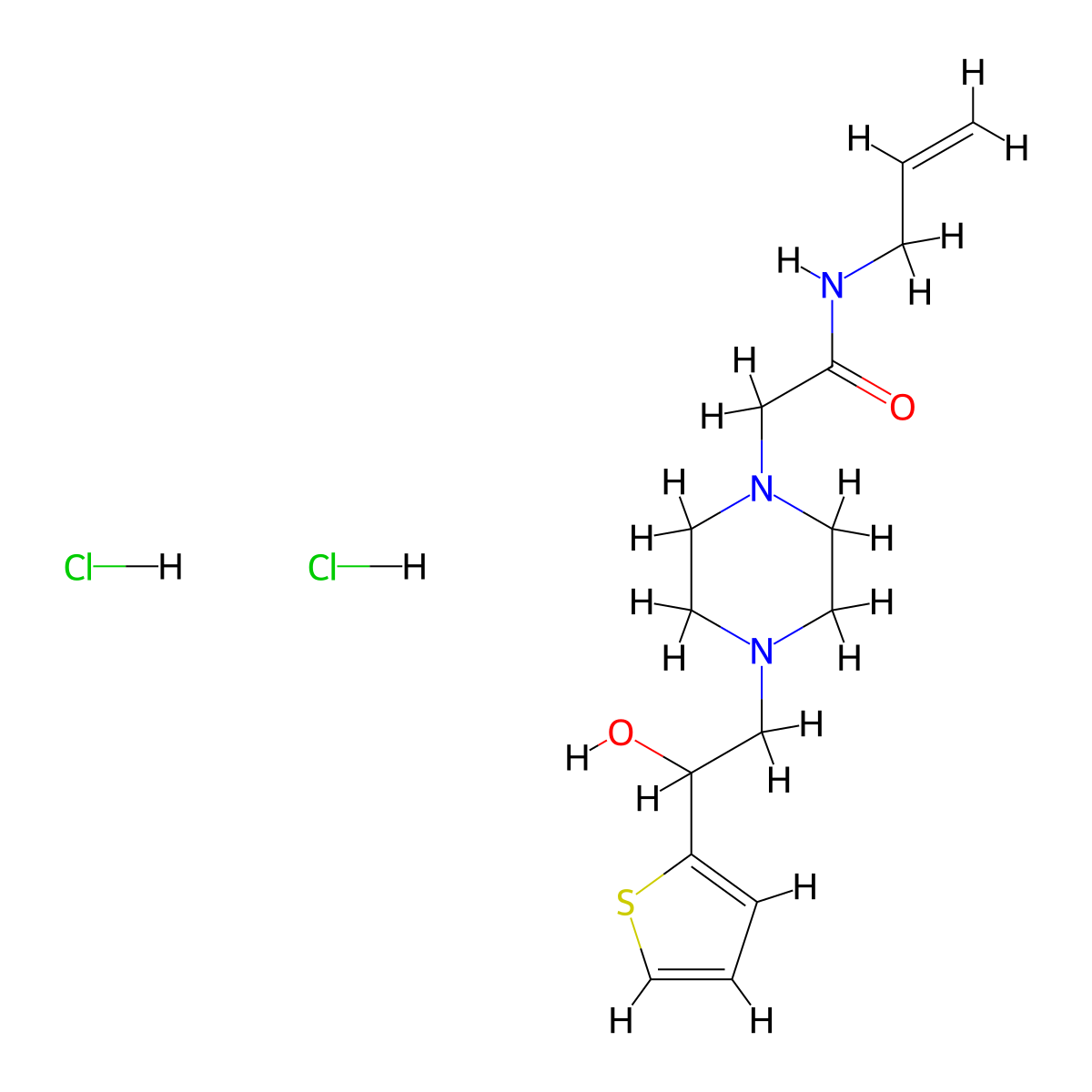 N-allyl-2-(4-(2-hydroxy-2-(thiophen-2-yl)ethyl)piperazin-1-yl)acetamide dihydrochloride molecular structure, CAS 1396799-34-0