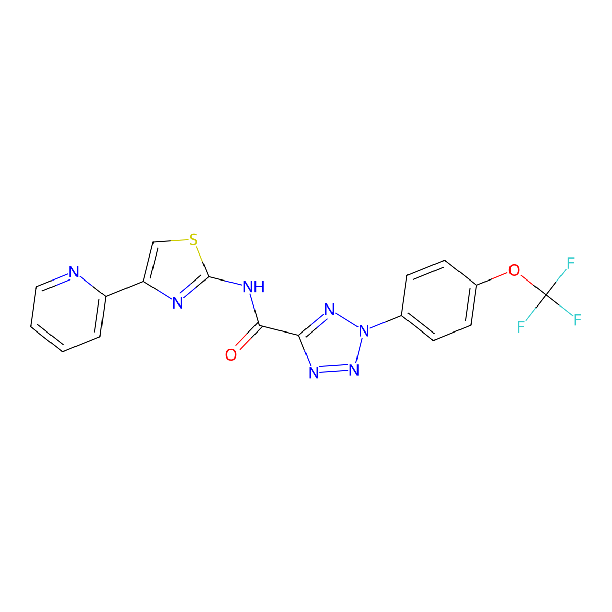 N-(4-(pyridin-2-yl)thiazol-2-yl)-2-(4-(trifluoromethoxy)phenyl)-2H-tetrazole-5-carboxamide molecular structure, CAS 1396799-35-1